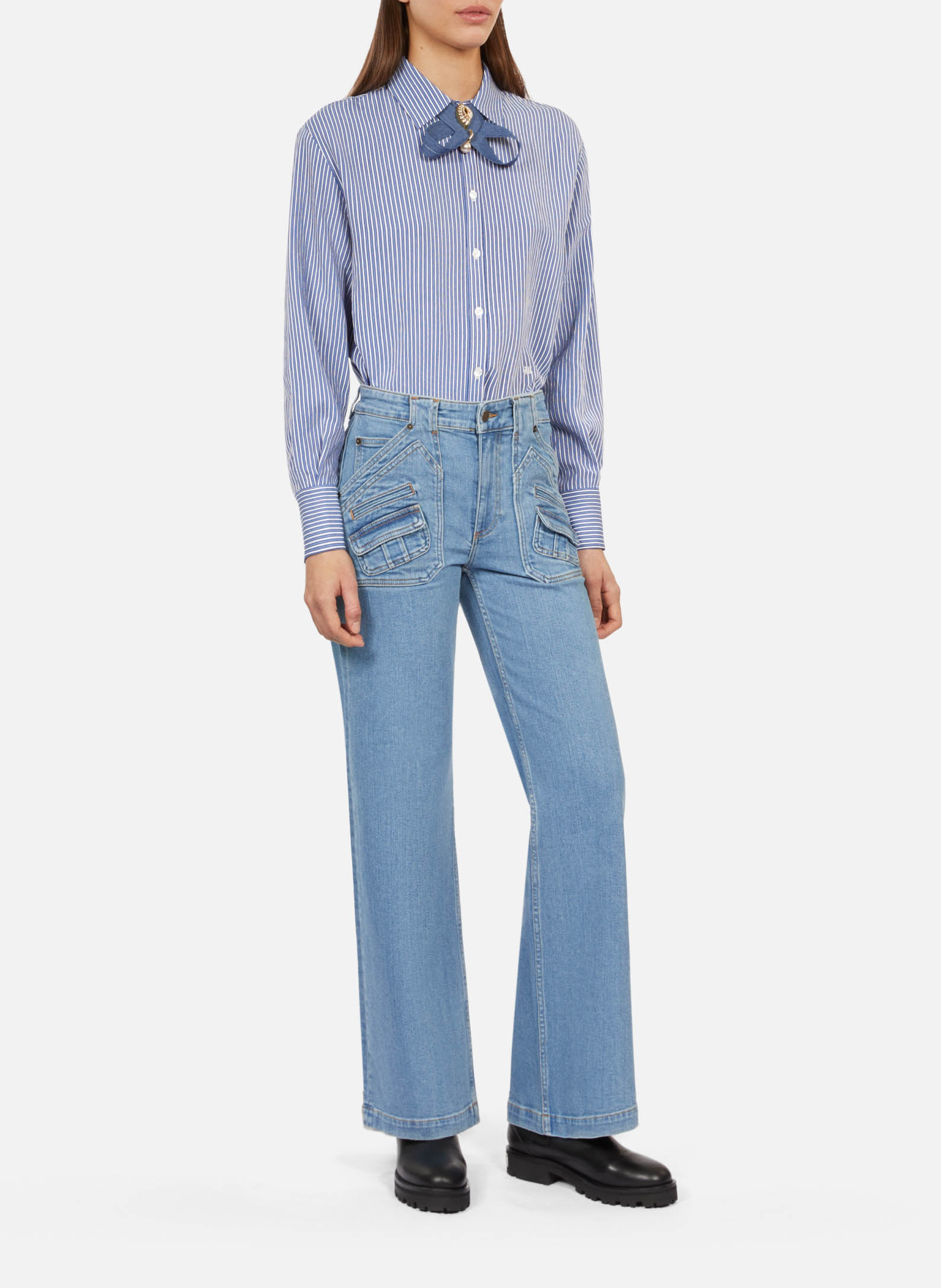 Hoge taille flared jeans van katoenmix THE KOOPLES Blauw