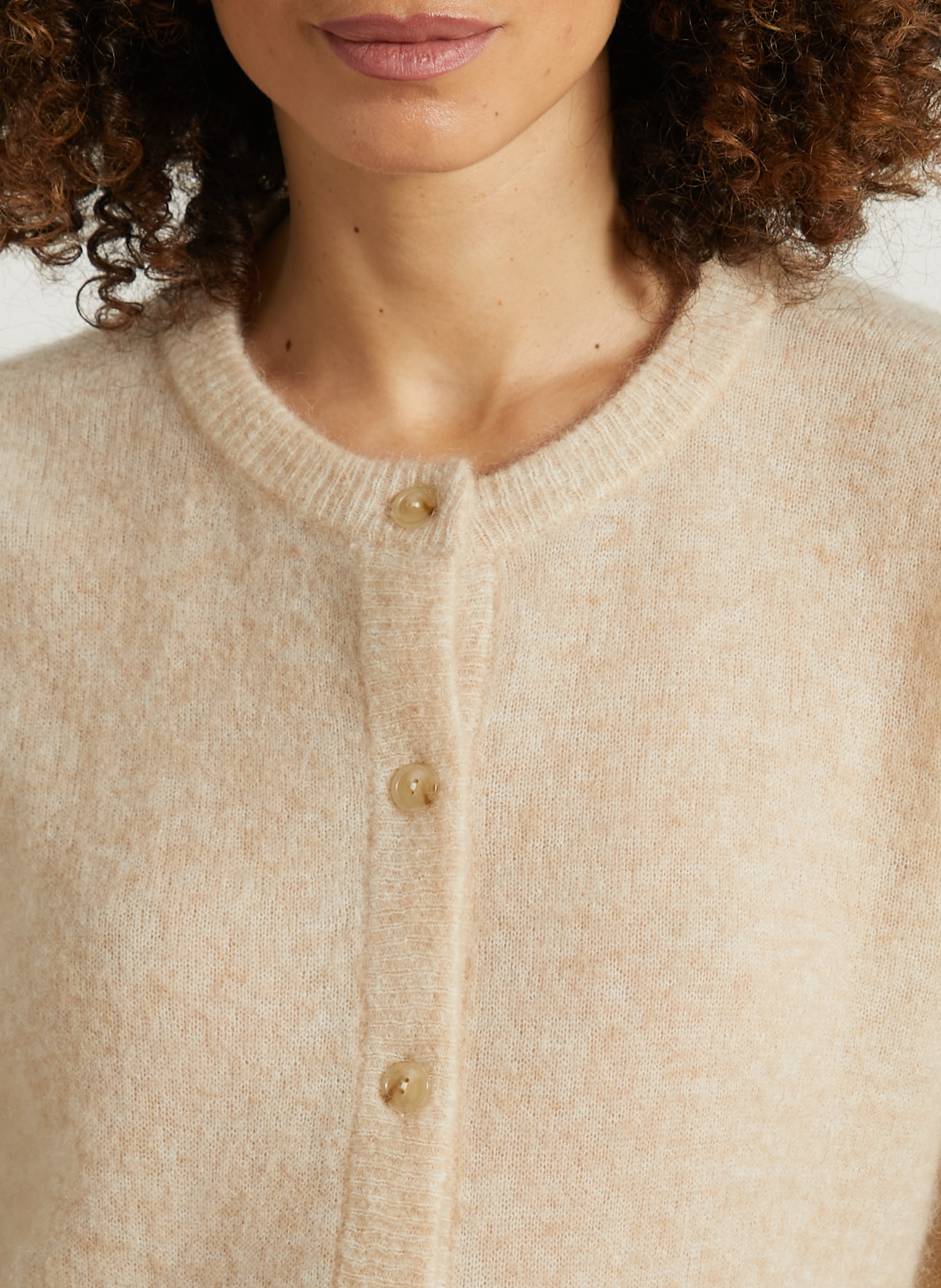 Gilet ample col rond en mohair mélangé DES PETITS HAUTS Beige