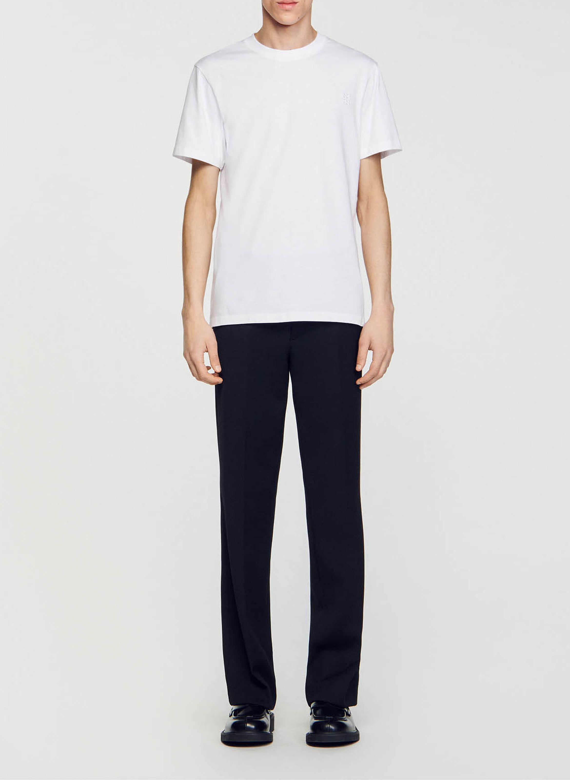 Tee-shirt col rond en coton SANDRO Blanc