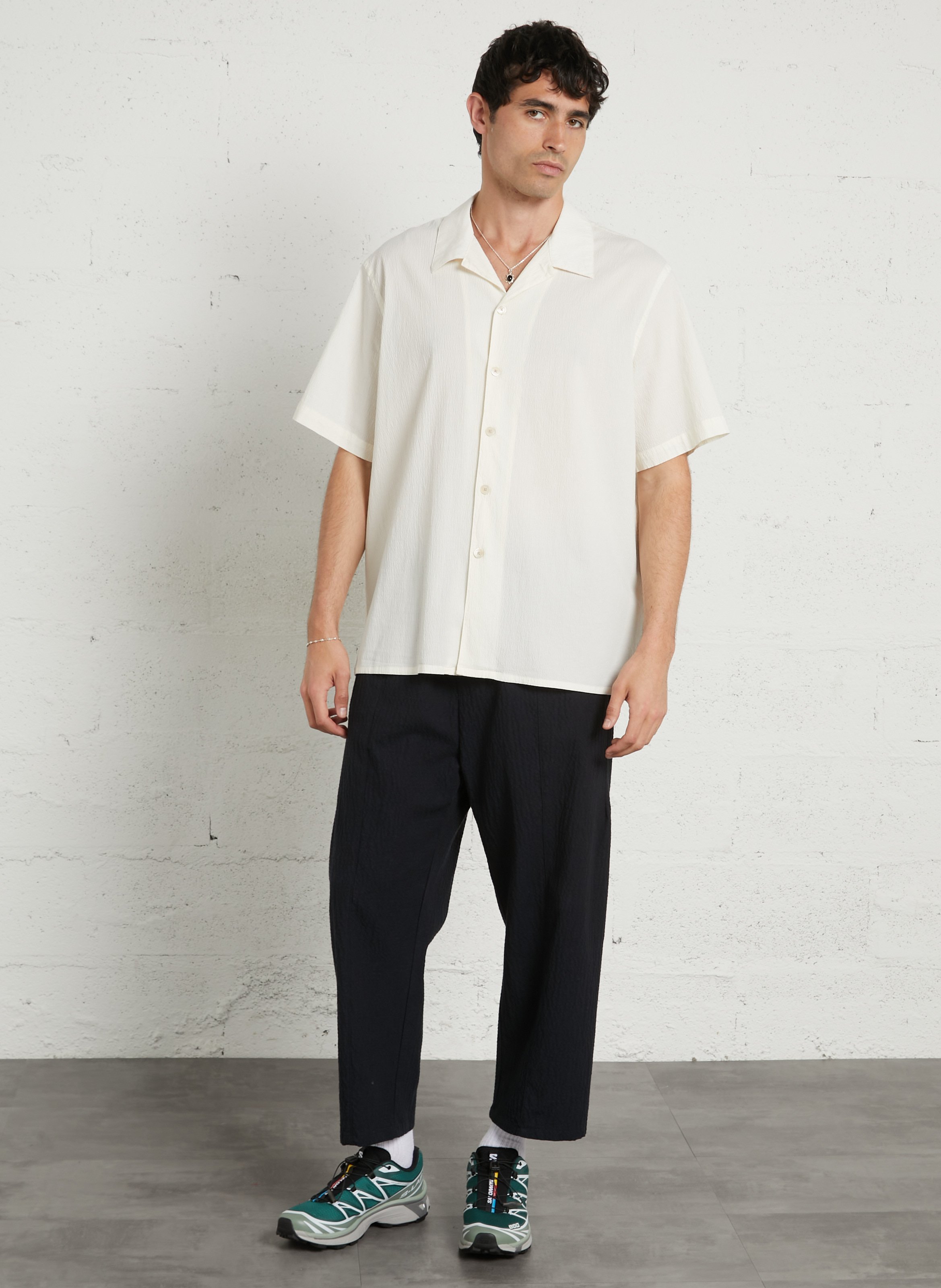 Camisa de corte clásico con cuello cubano de algodón orgánico elástico. PAUL SMITH Blanco