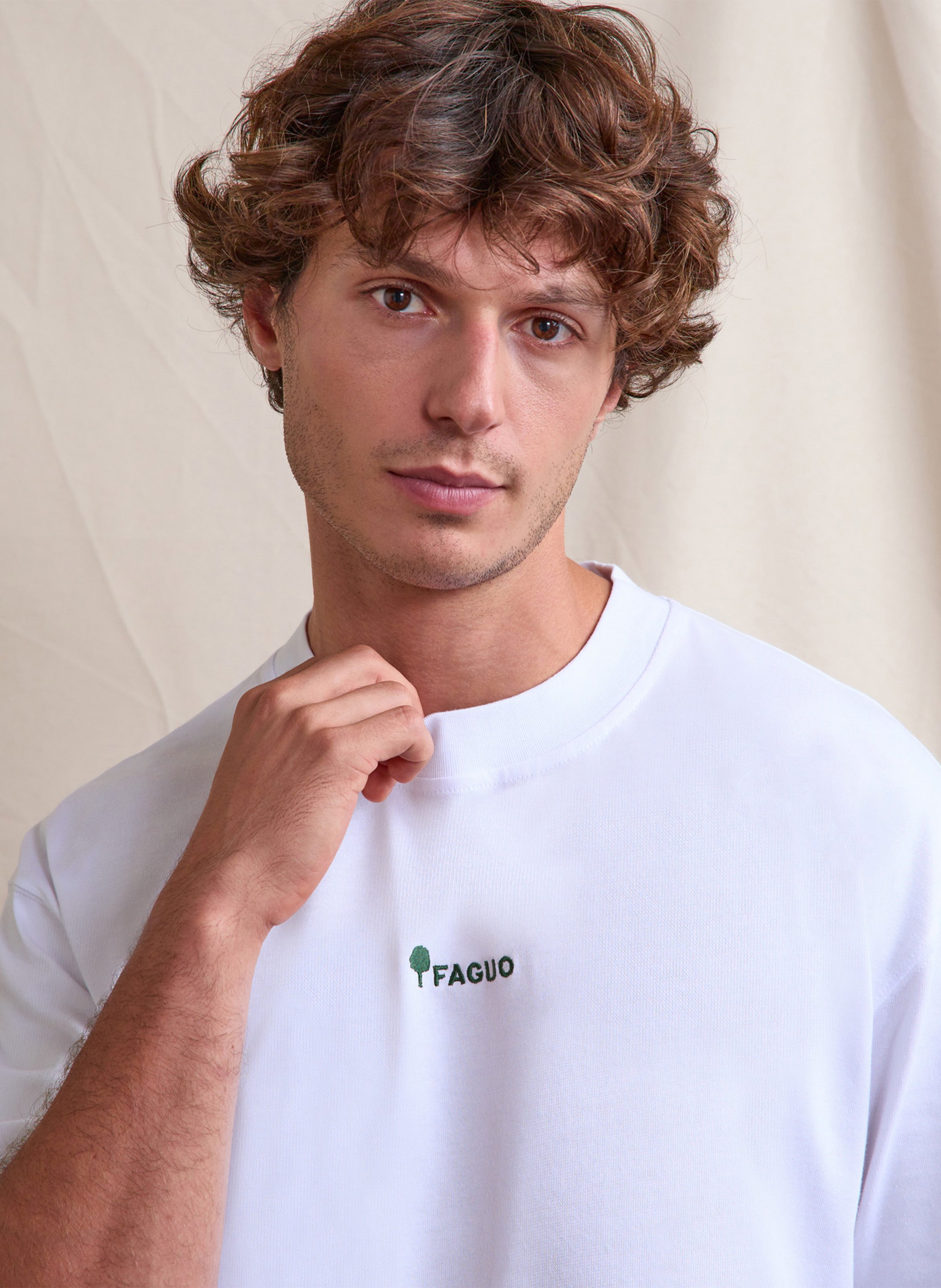 Oversized T-shirt met ronde hals | katoenblend FAGUO Wit