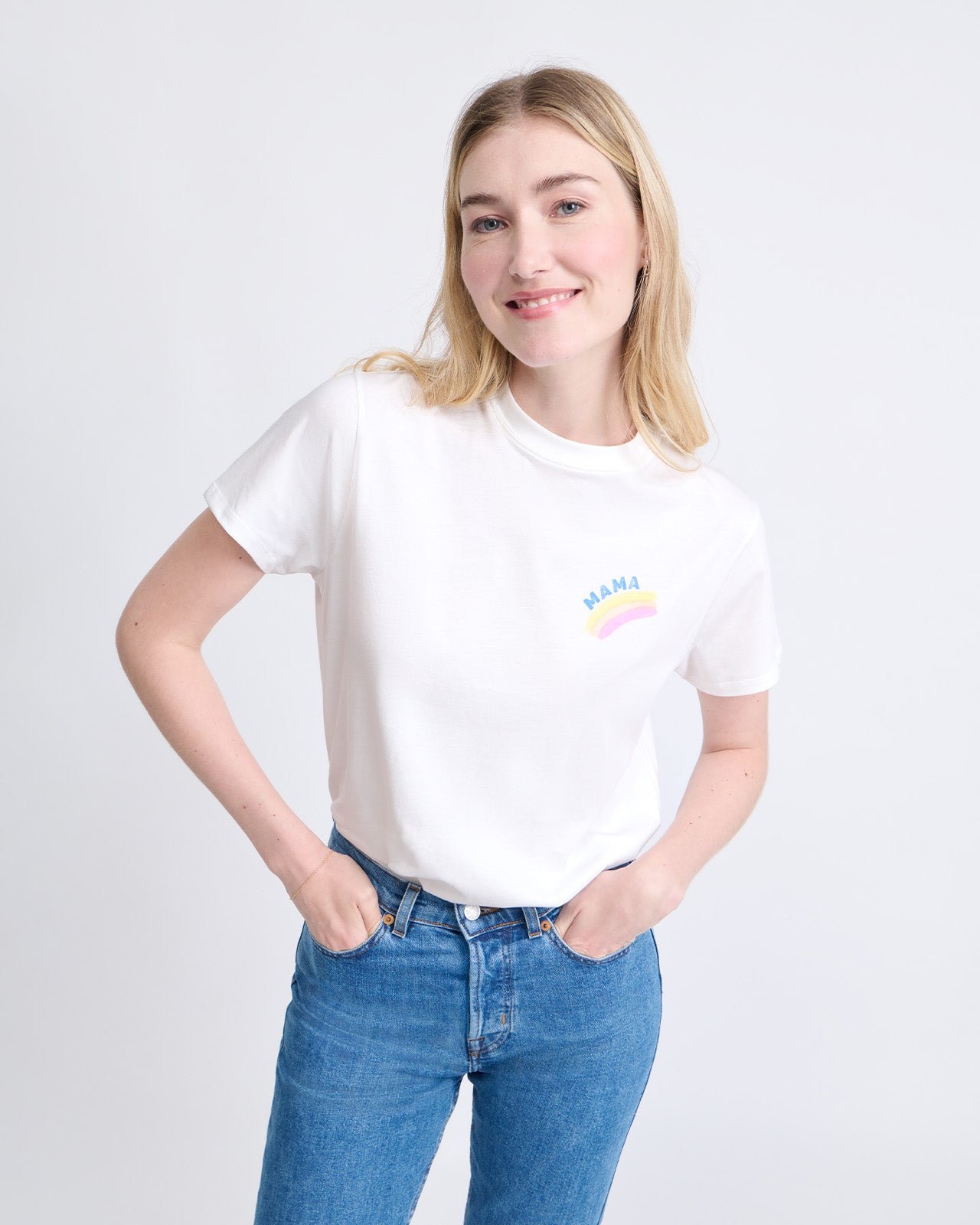 Organic cotton mama rainbow t-shirt EMOI EMOI White