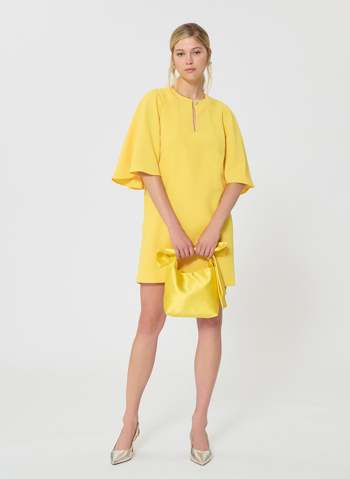 Robe courte col rond Jaune