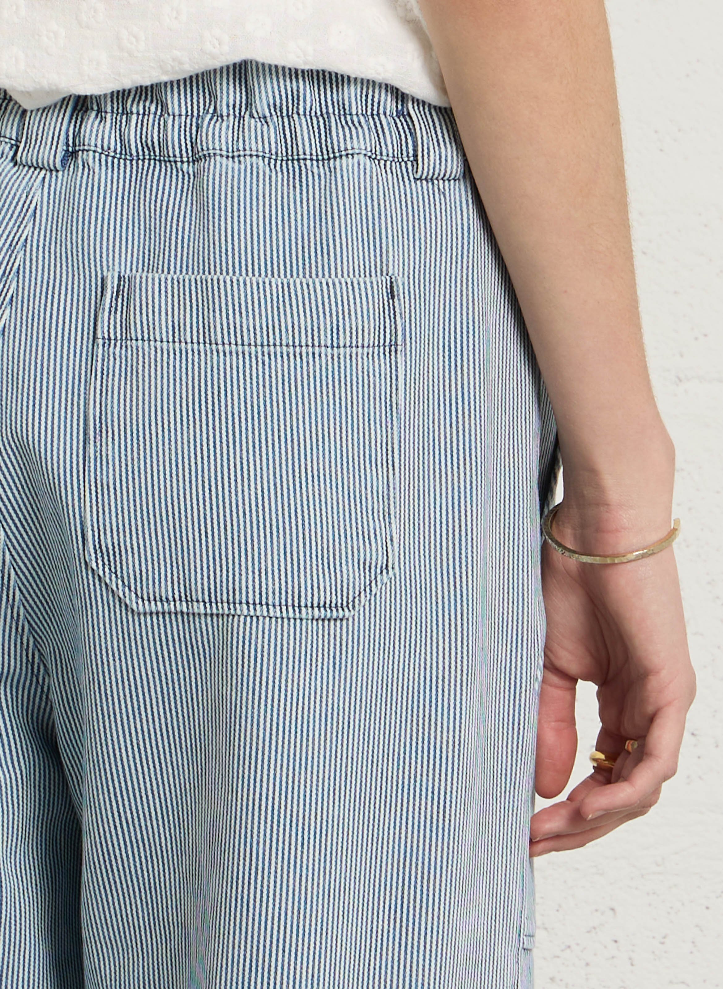 Pantalon droit taille haute en coton rayé SUZIE WINKLE Bleu