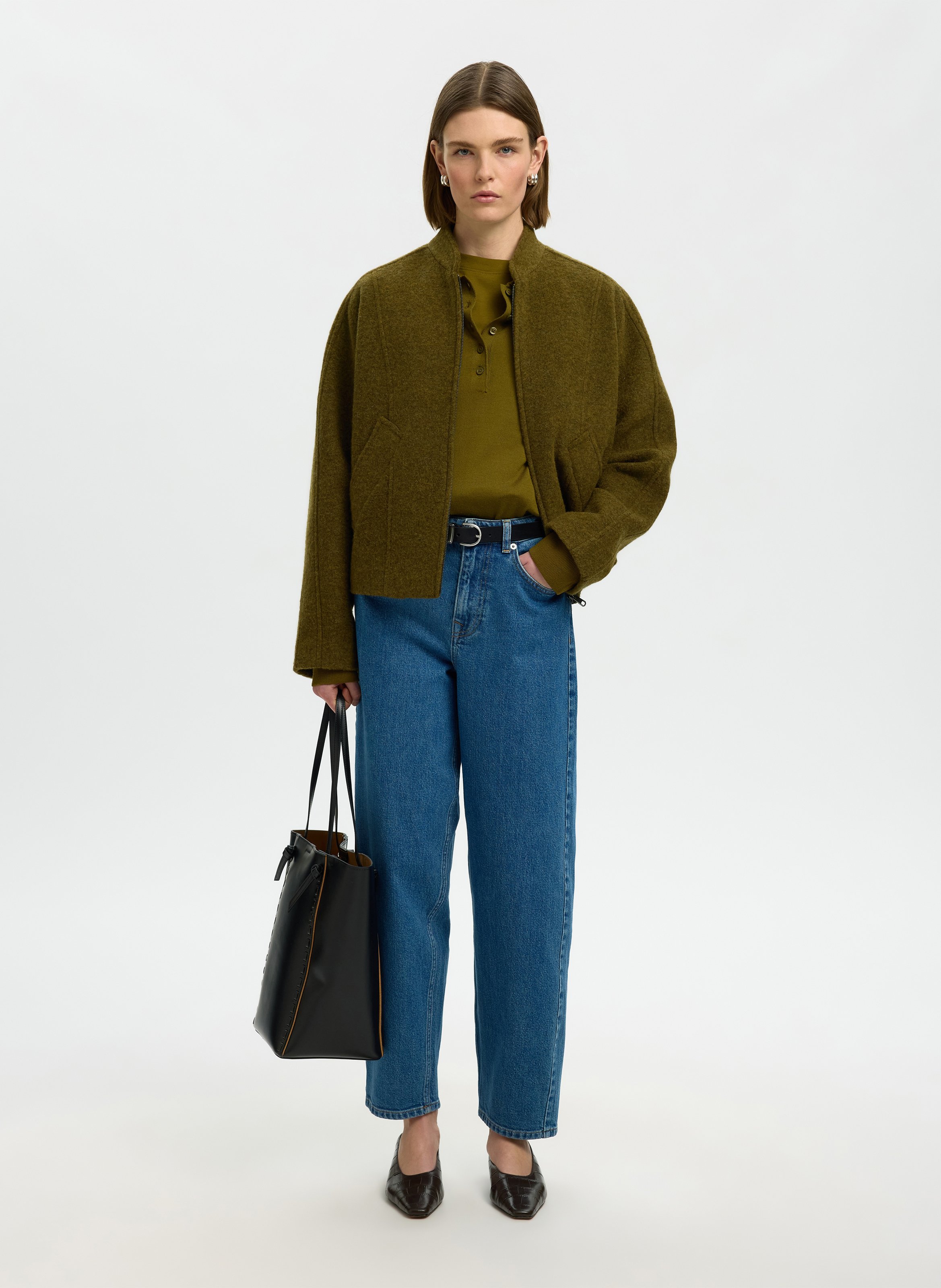 Veste oversize en laine recyclée mélangée SELECTED Vert