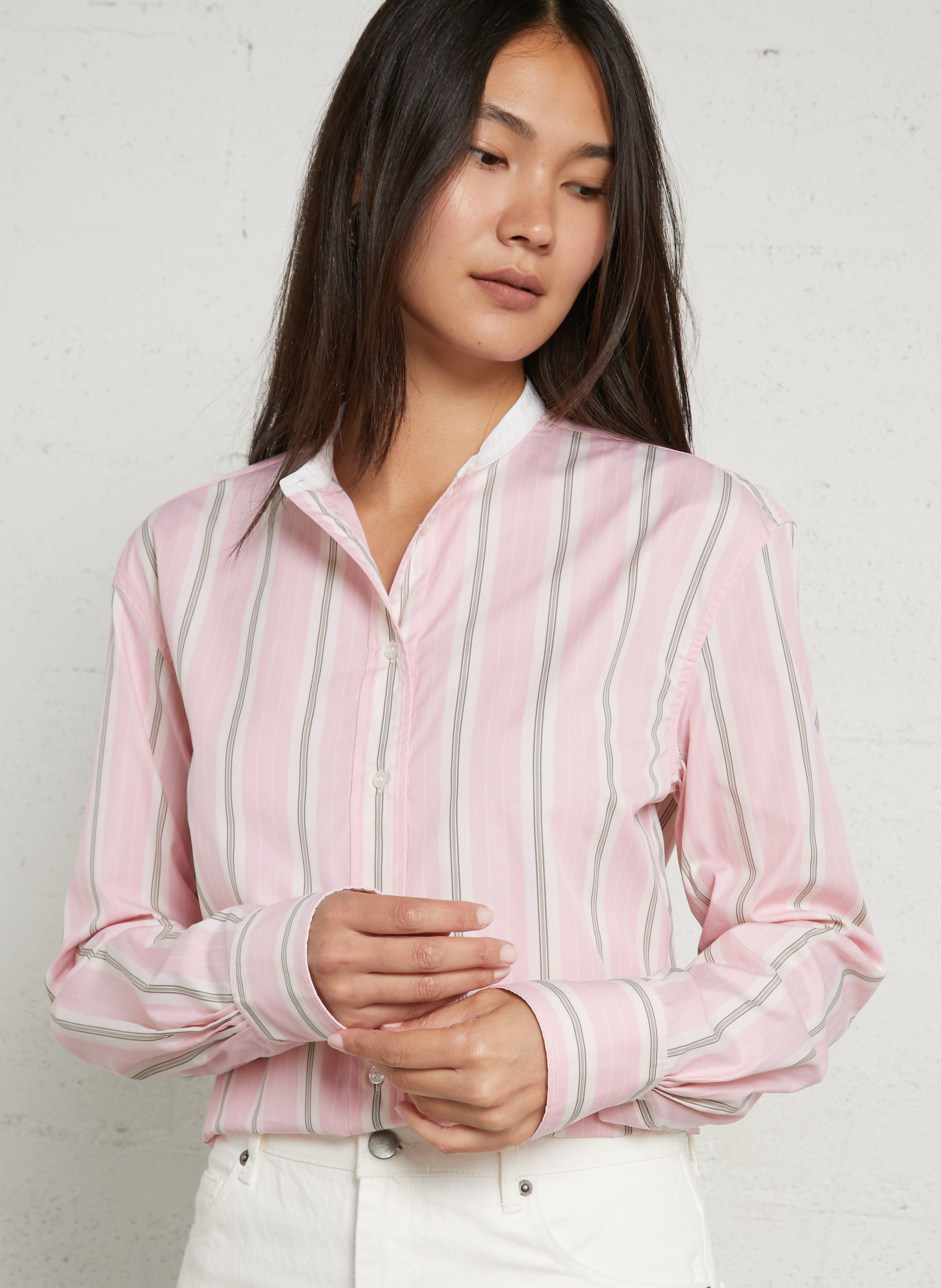 Chemisier col rond rayé en coton SOEUR Rose