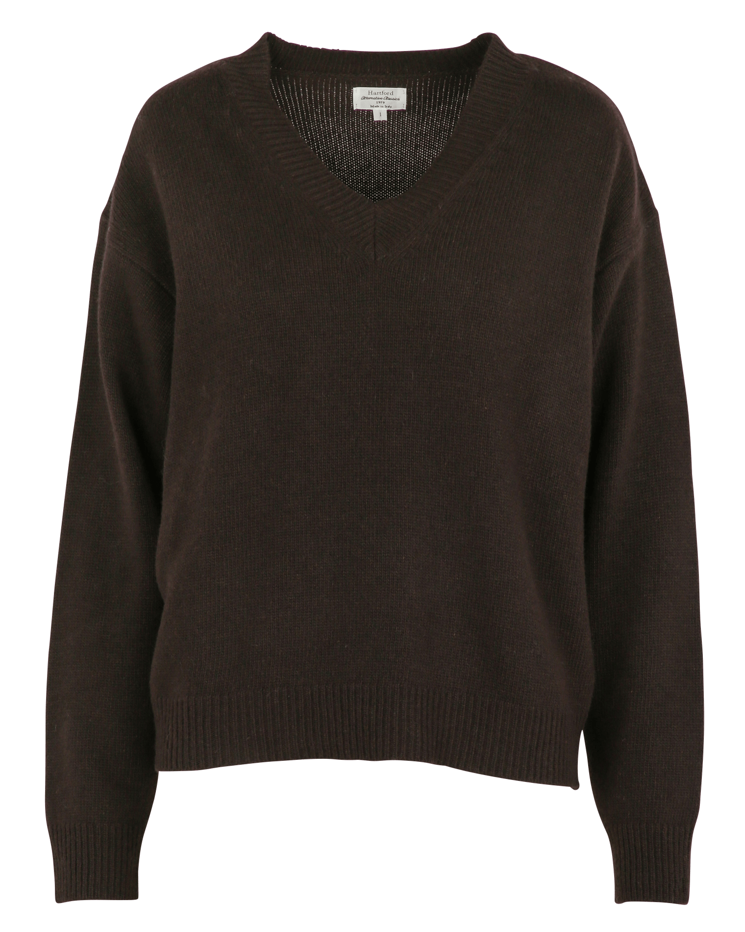 V-neck oversized knitted sweater HARTFORD Brown