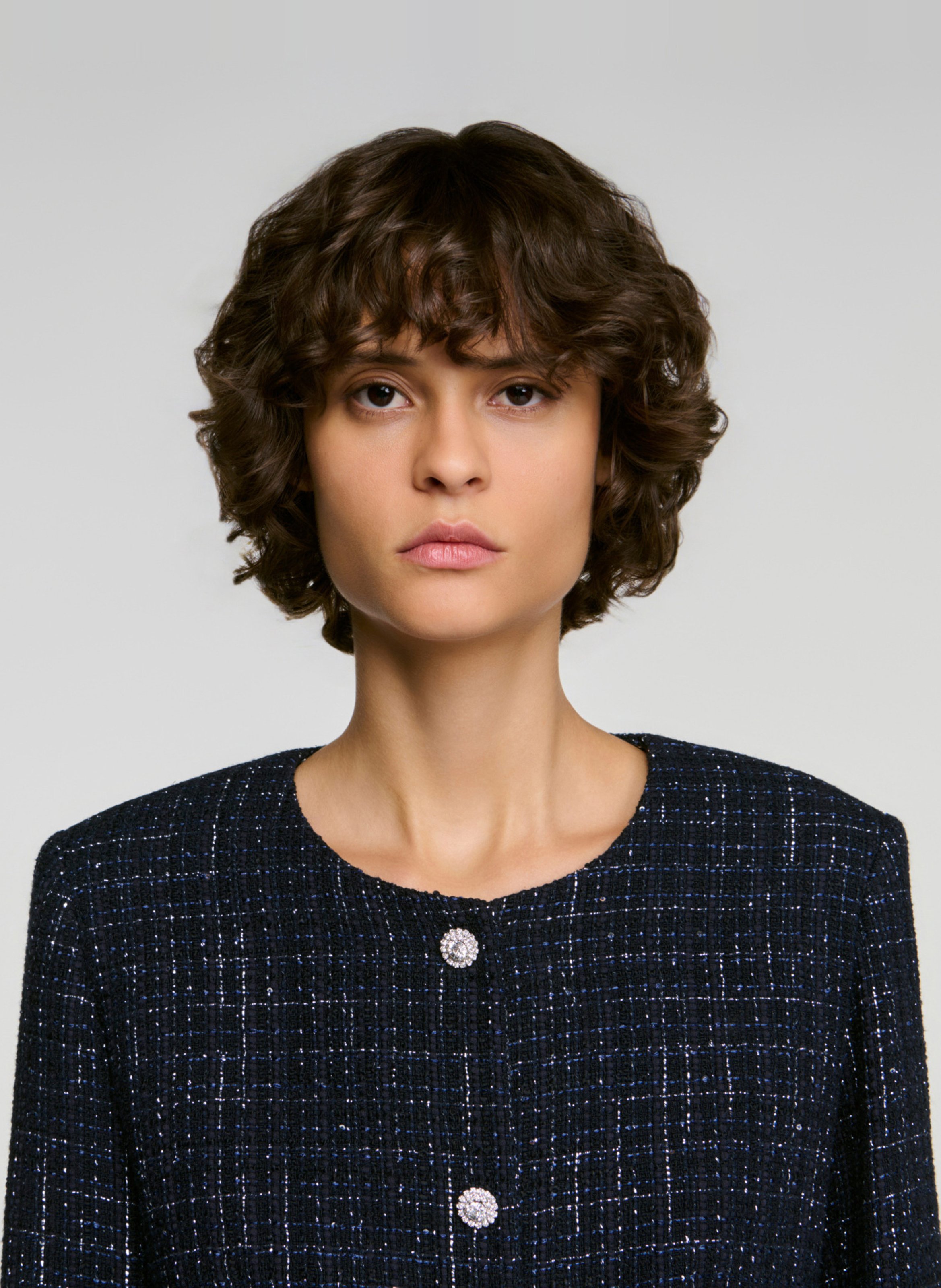 Fitted short jacket in blended cotton. SANDRO Blue