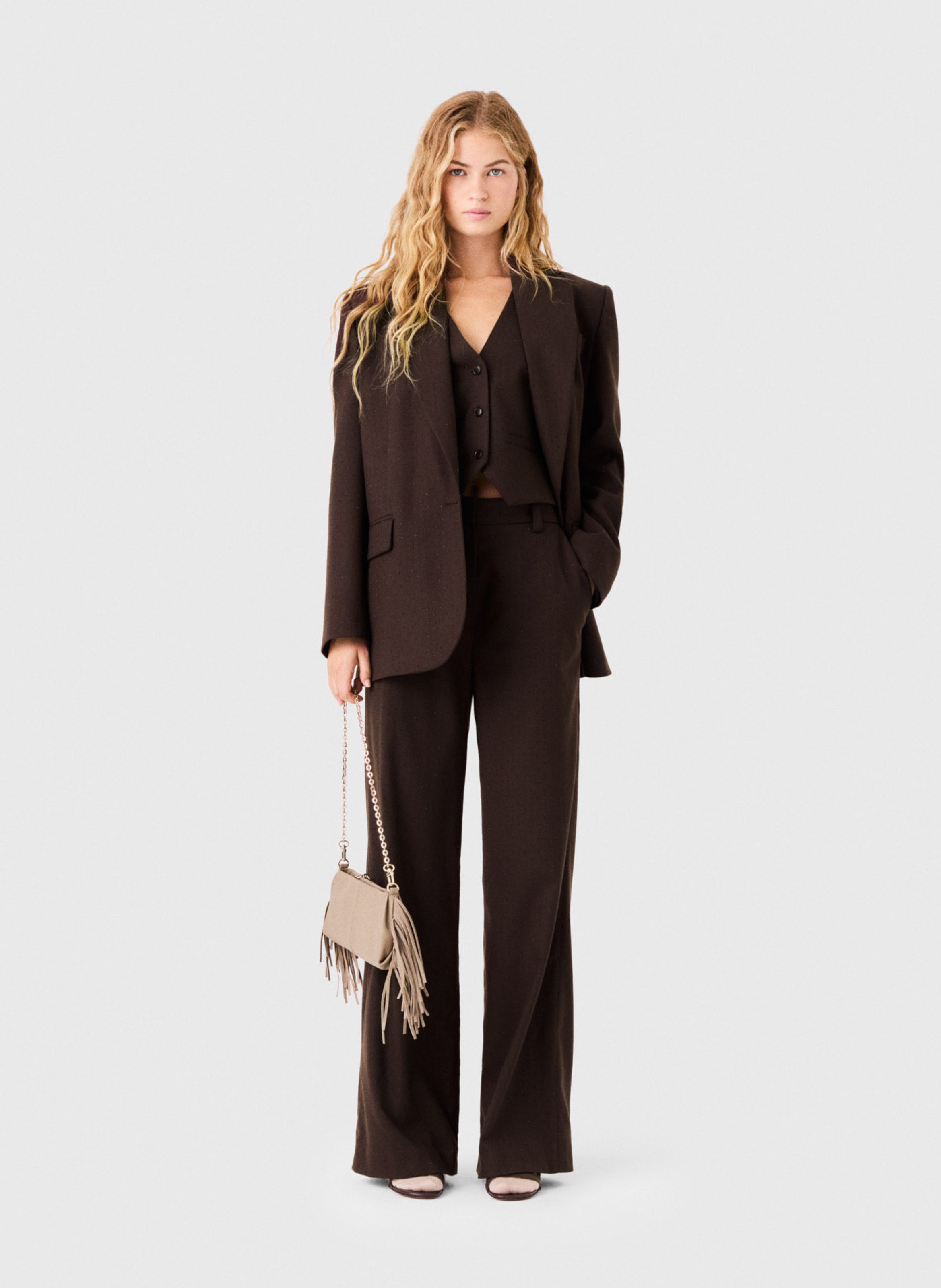 Wijde broek met hoge taille MAJE Bruin