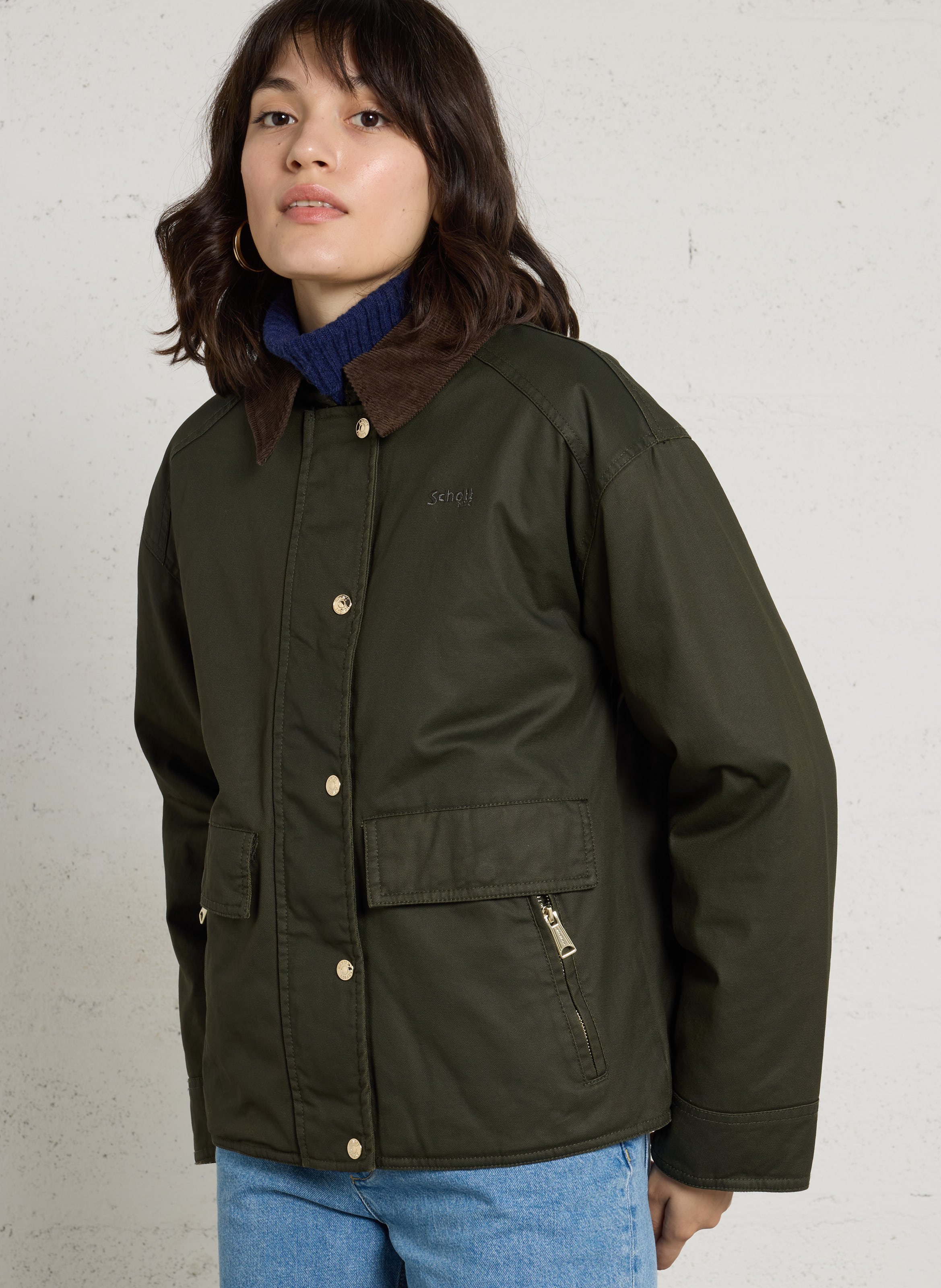 Baumwollblouson mit klassischem Kragen SCHOTT Khaki