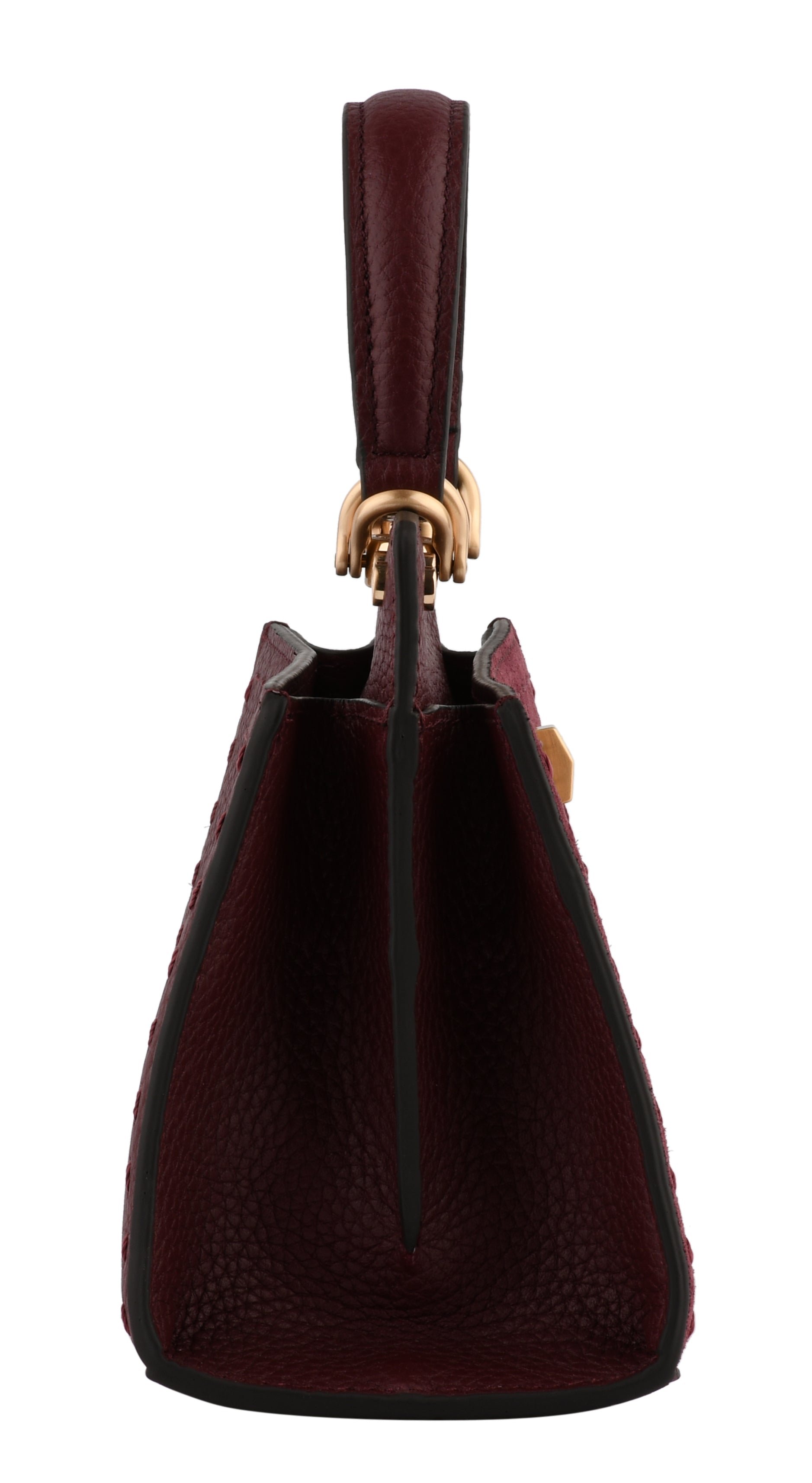 Cowhide leather handbag with a suede-effect finish POURCHET Red