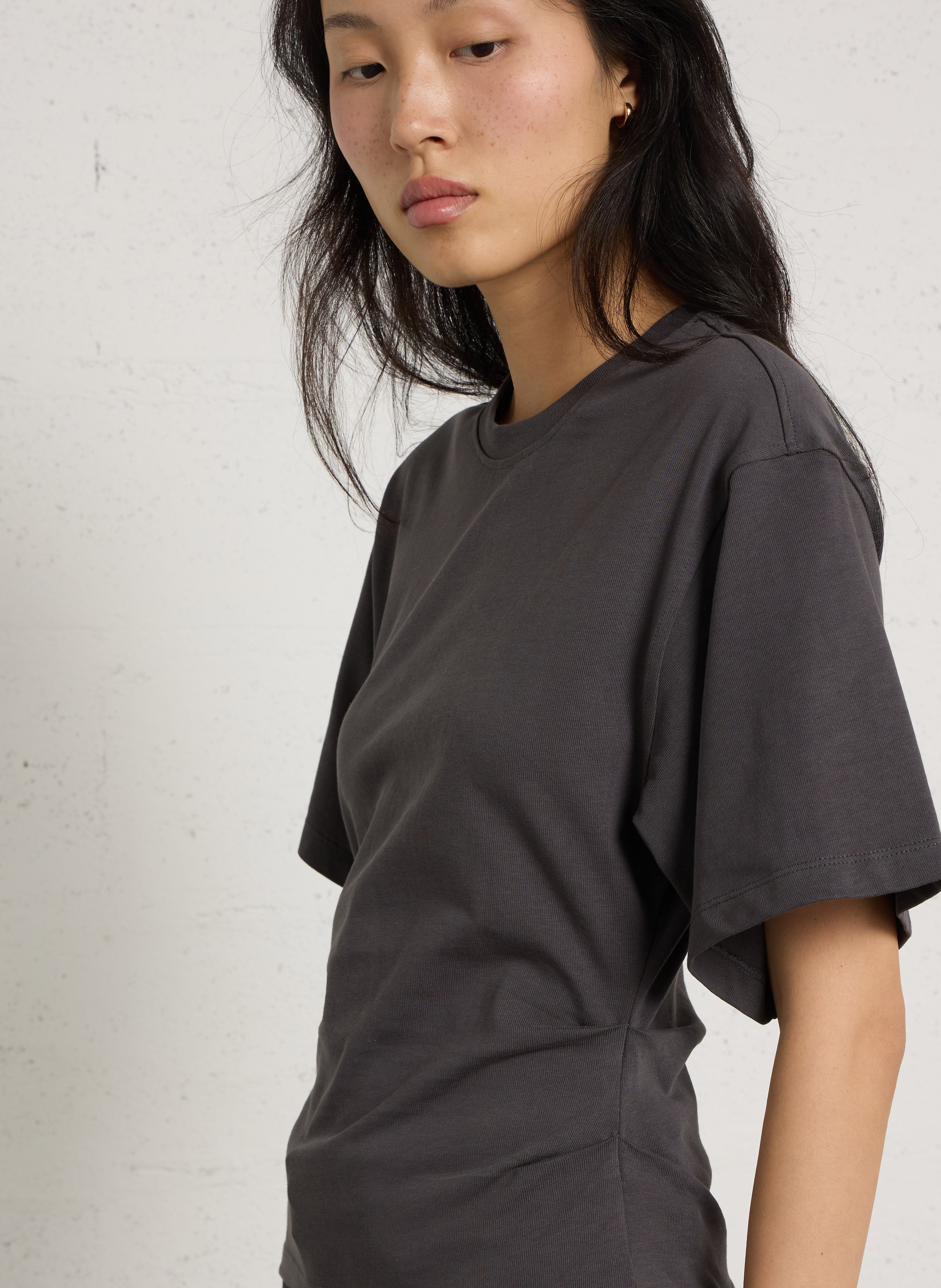Tee-shirt manches courtes froncé en coton BERENICE Gris