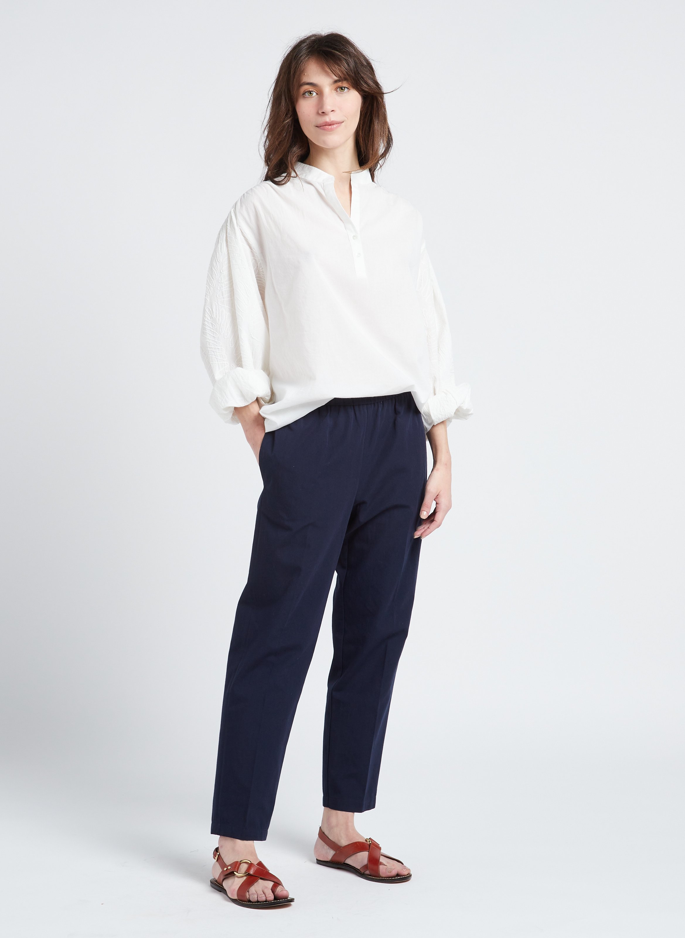Loose-fit textured cotton blouse V DE VINSTER White