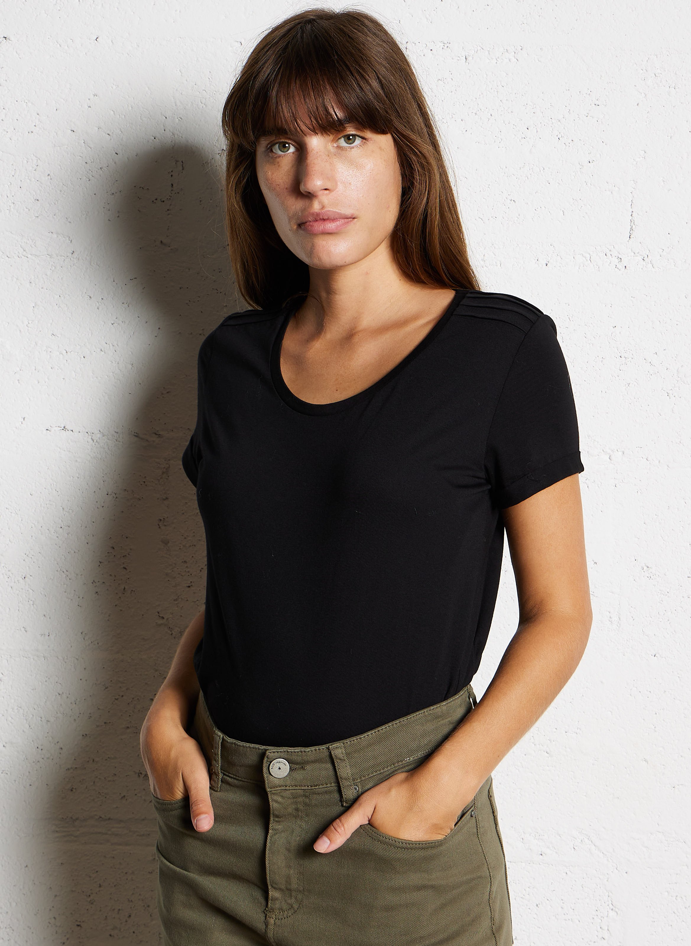 Round neck cotton blend t-shirt ONE STEP Black