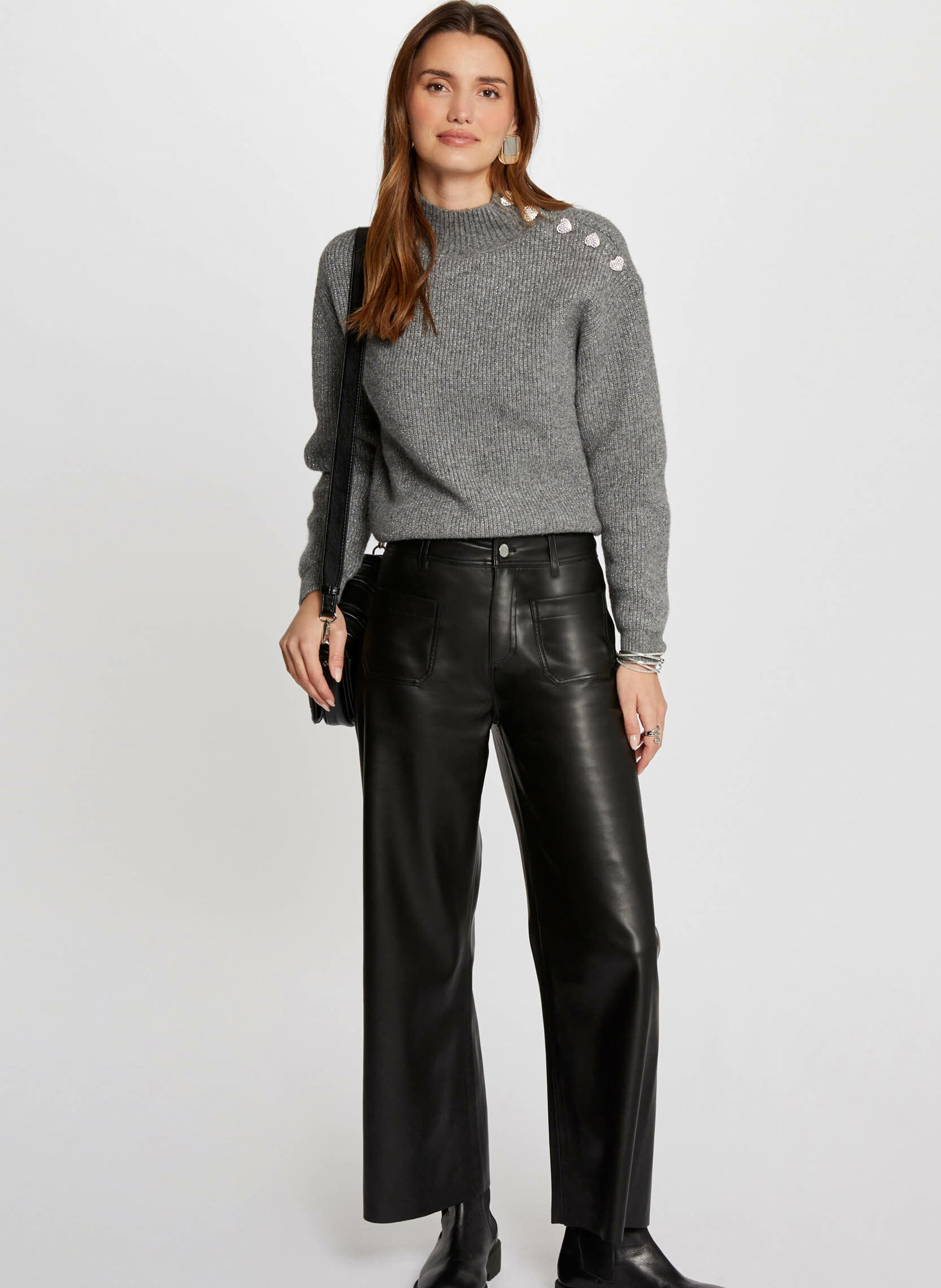 Gerade geschnittener Pullover mit Stehkragen MORGAN Grau