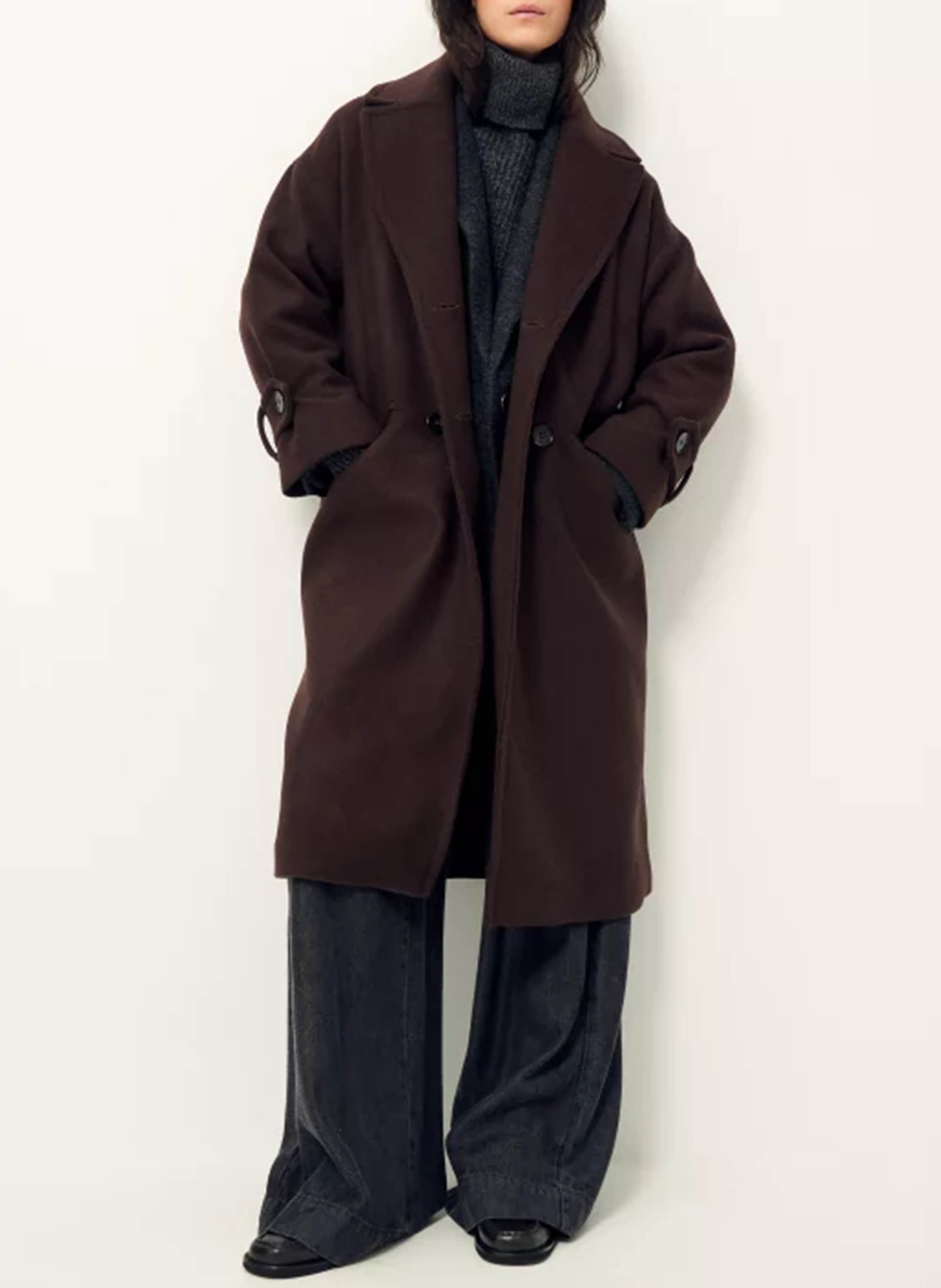 Oversized wool-blend coat with tailored collar SESSUN Brown