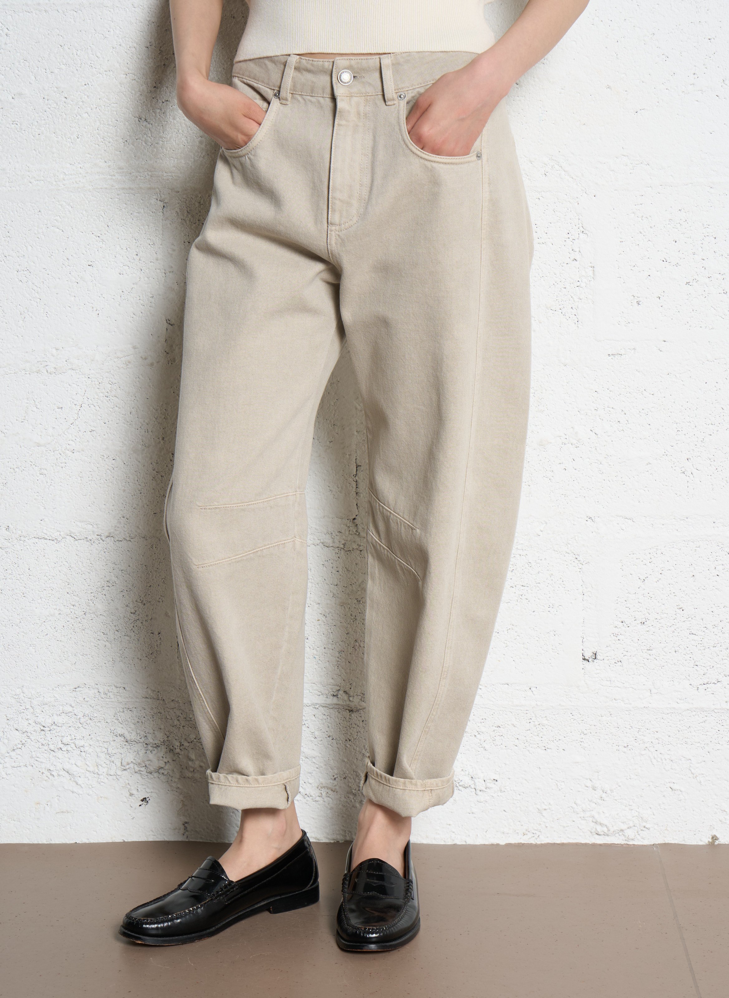 Weite Ballonhose in einfarbigem Baumwolle IKKS Beige