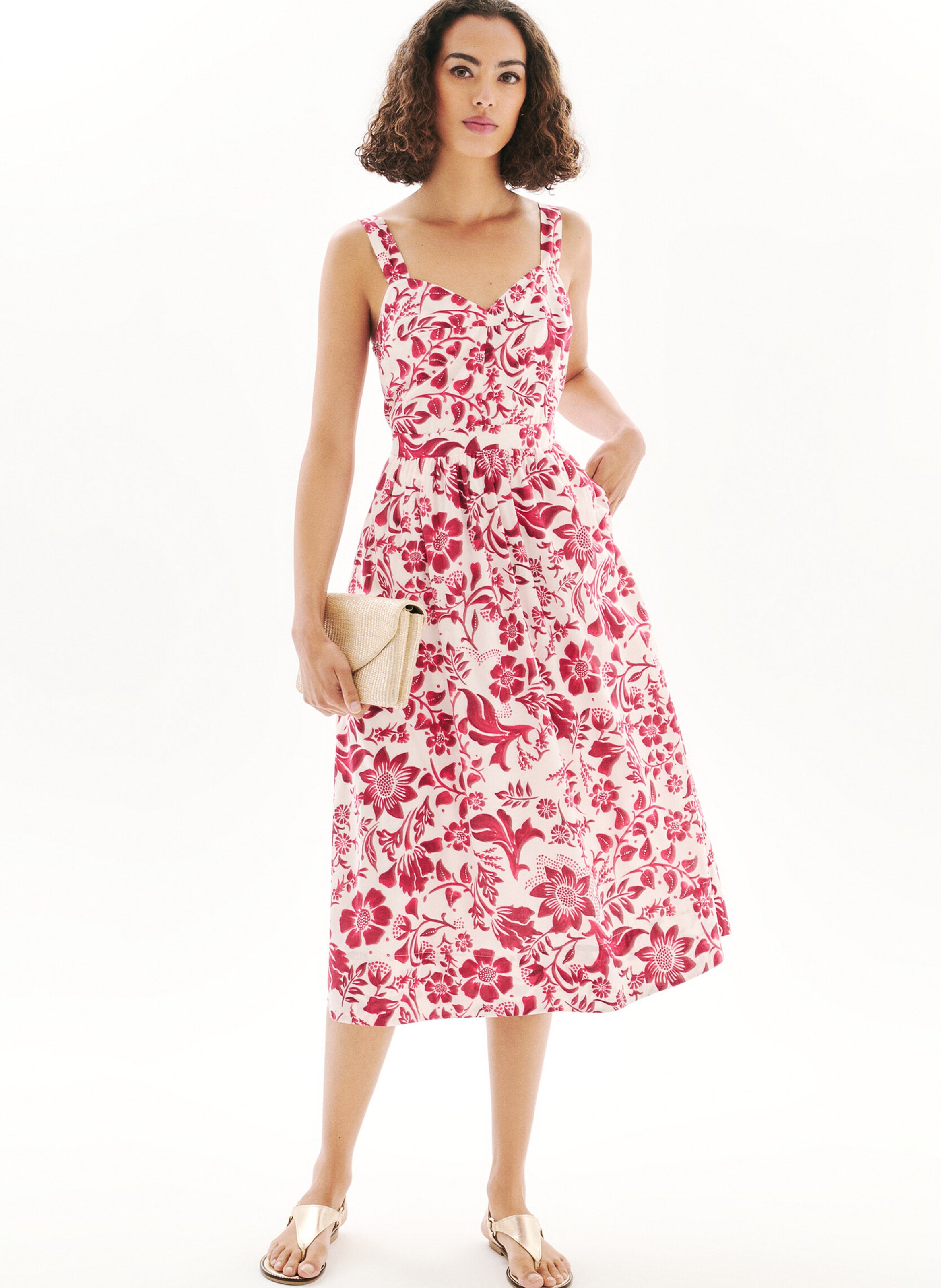 Halflange jurk met V-hals en bloemenprint CAROLL Beige