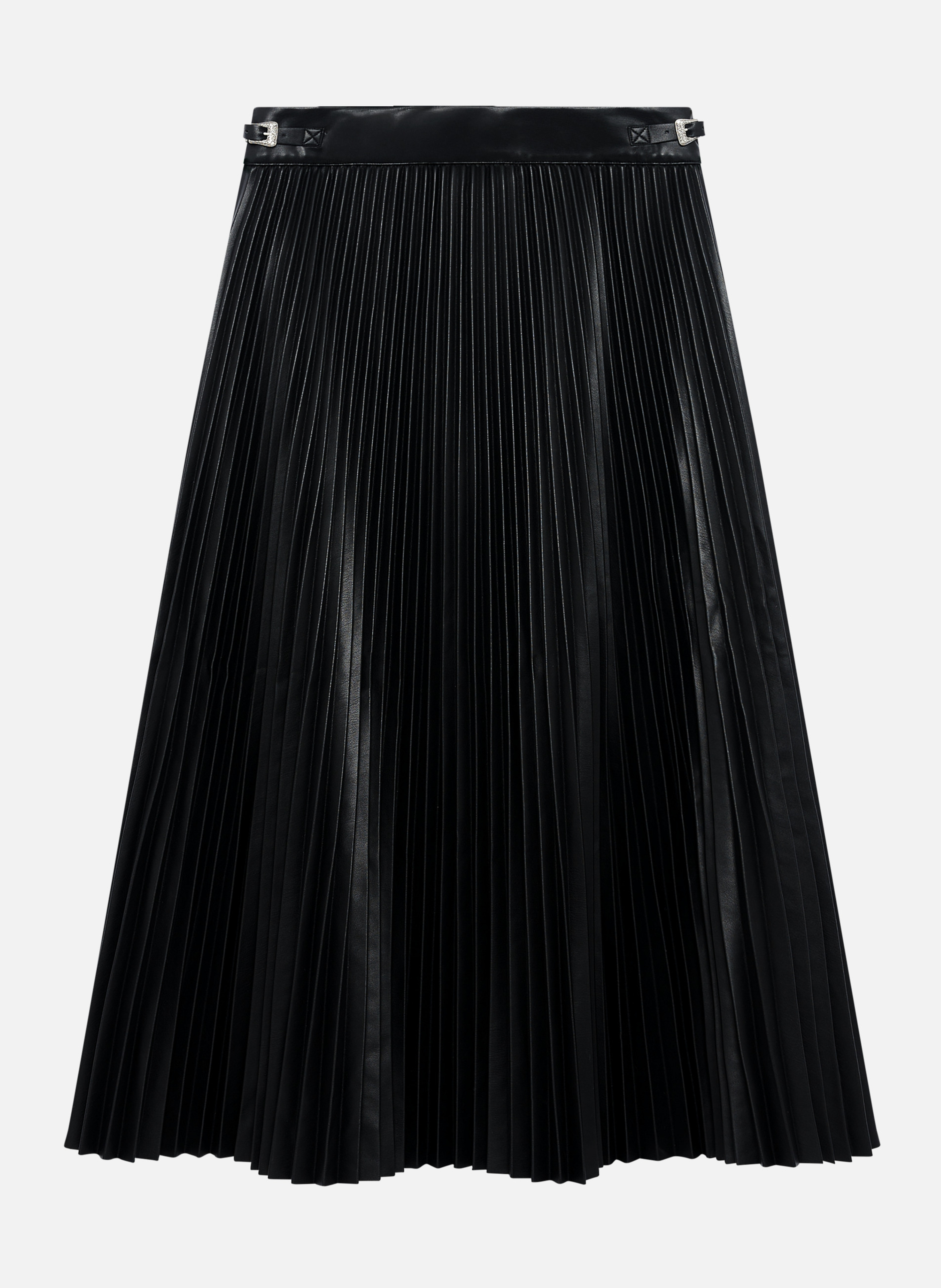Pleated faux leather long skirt THE KOOPLES Black