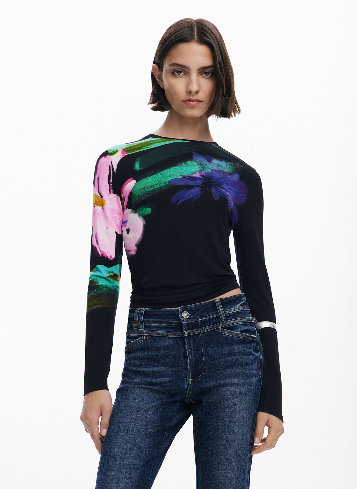 Jean flare en coton mélangé DESIGUAL Bleu