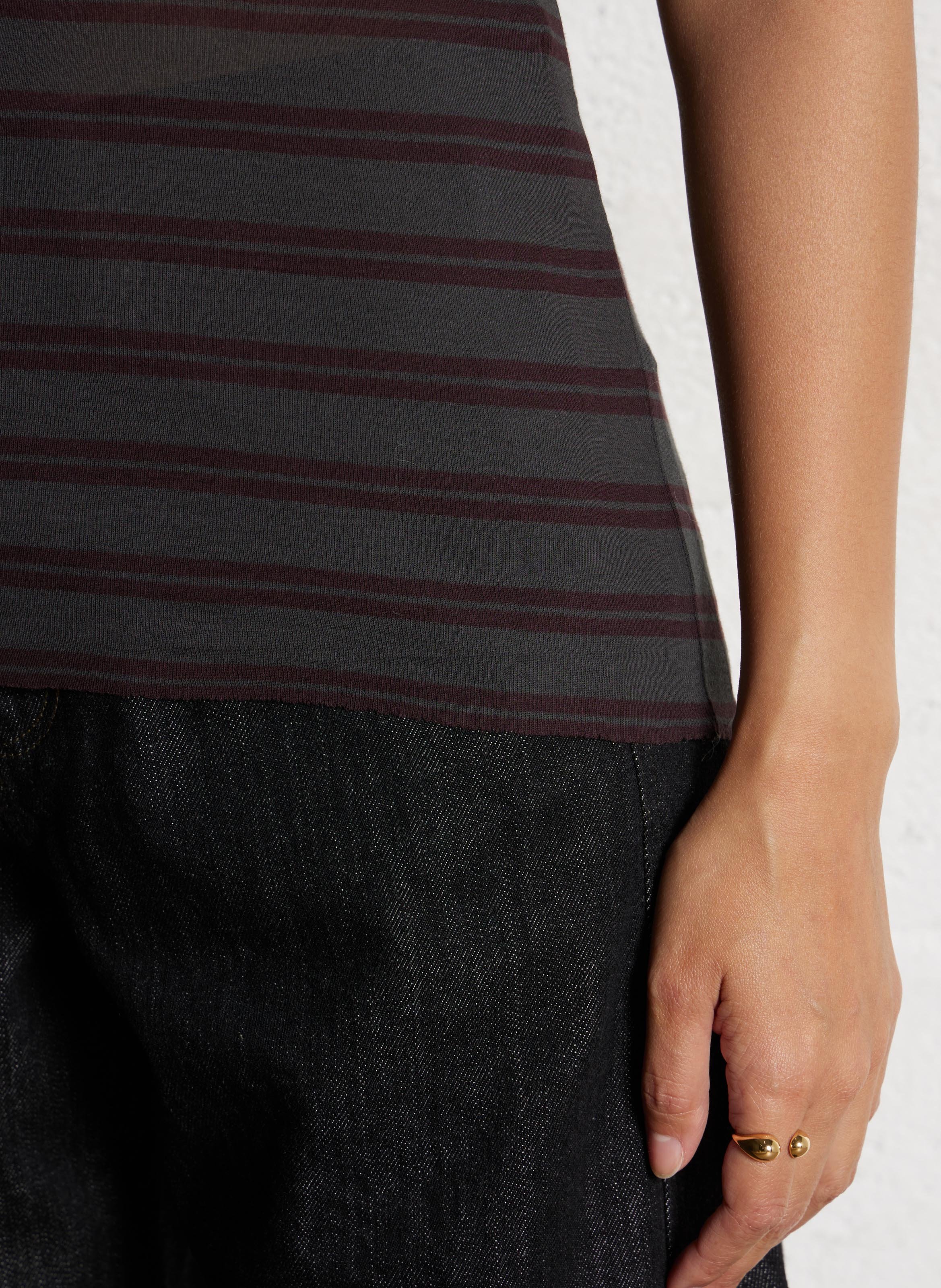 Tee-shirt col rond rayé en coton SOEUR Prune