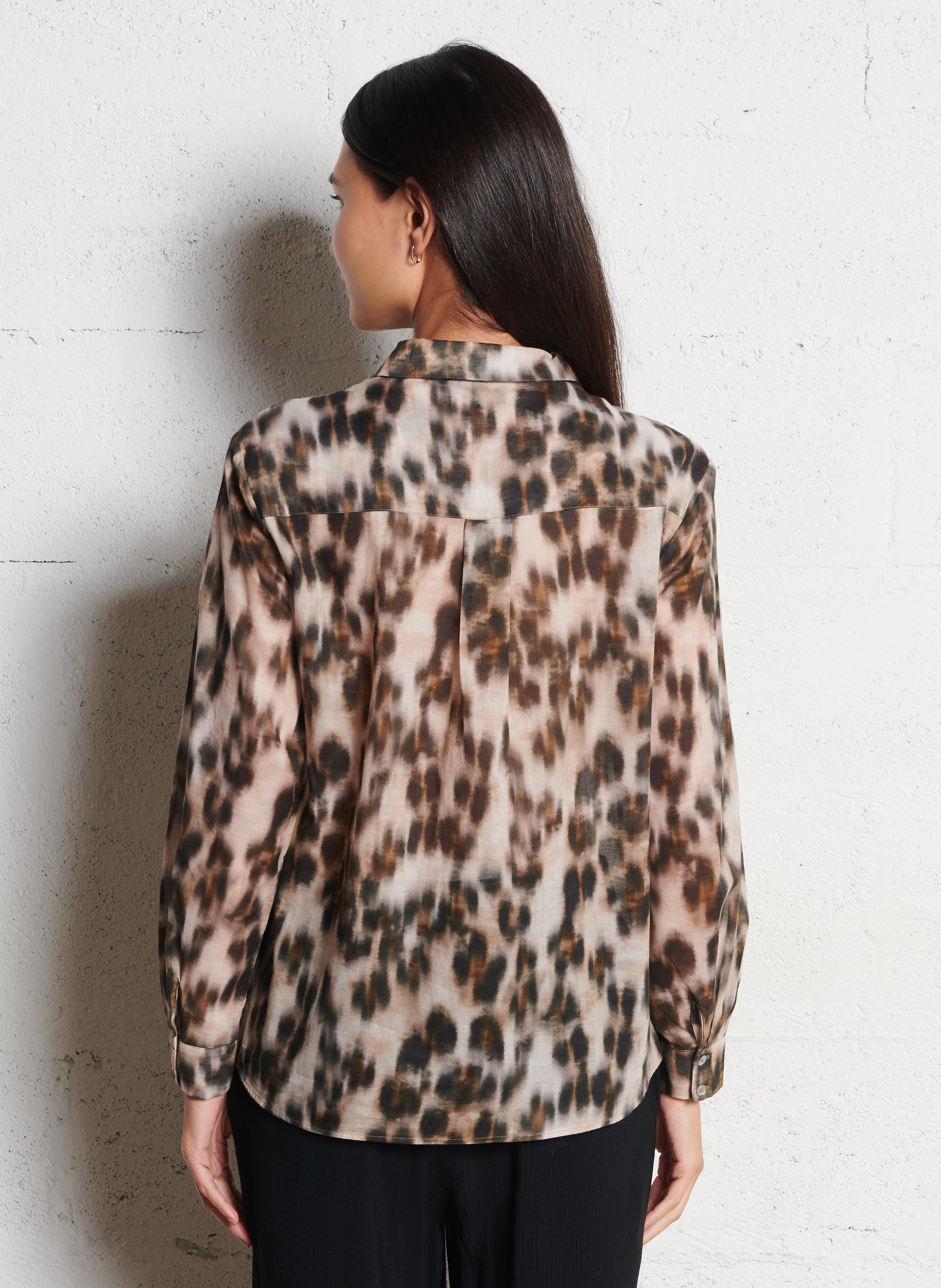 Oversized printed cotton shirt Beige