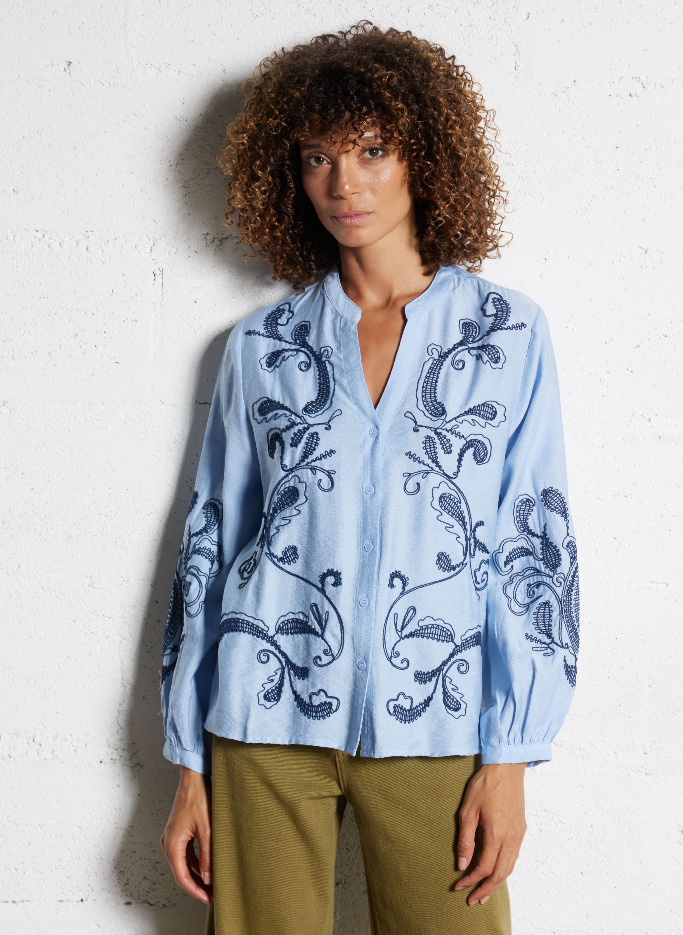 Chemise oversize col tunisien en coton mélangé LA PETITE ETOILE Bleu