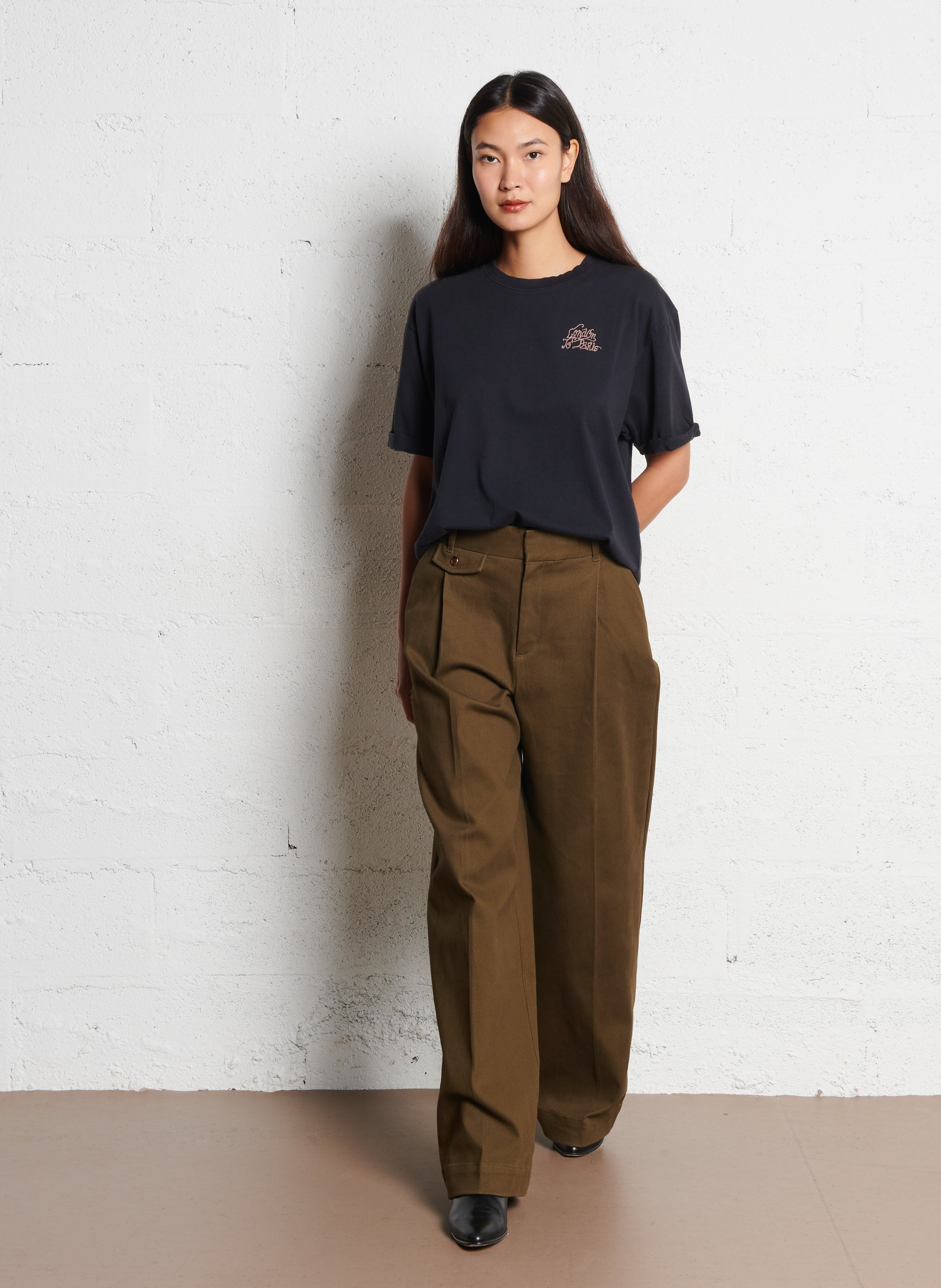 Pantalon large en coton mélangé IKKS Kaki