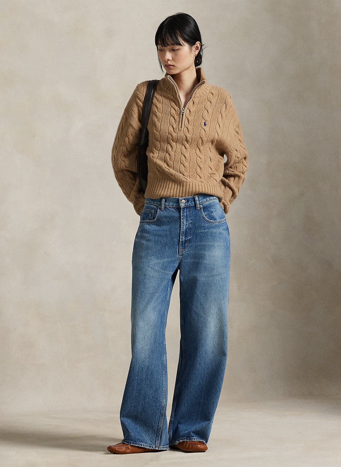 Pull col montant en laine et en cachemire POLO RALPH LAUREN Beige