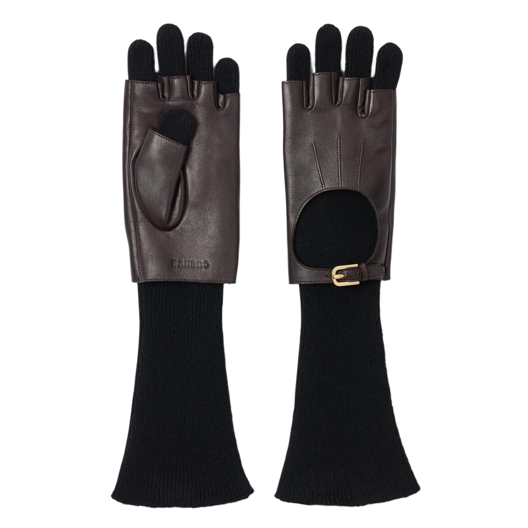 Strick- und Lederhandschuhe SANDRO Schwarz