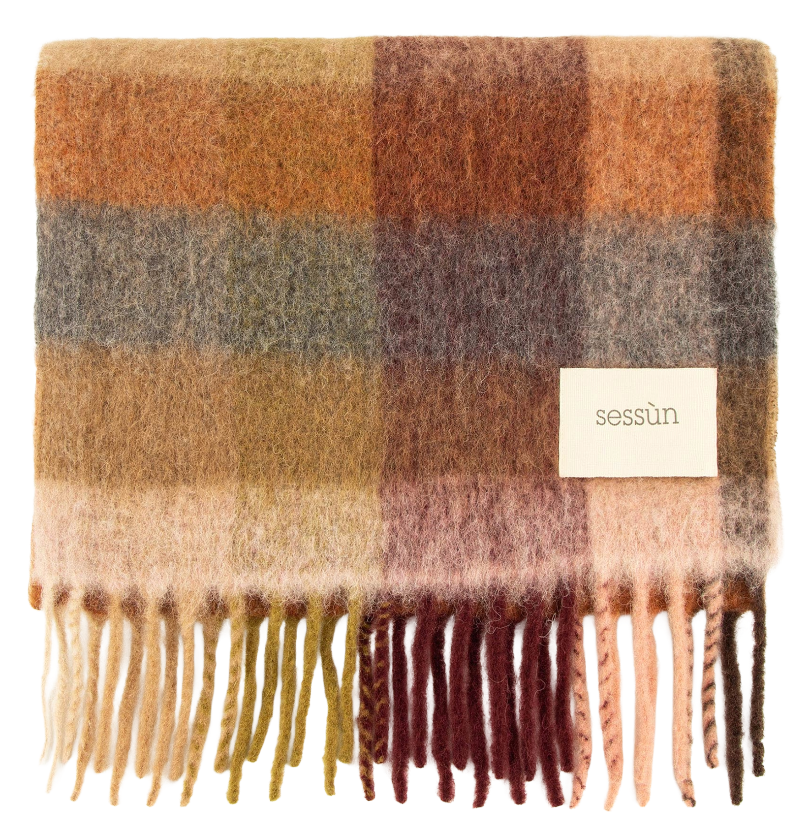 Fransenschal mit Karomuster aus Wollmischung SESSUN Blau