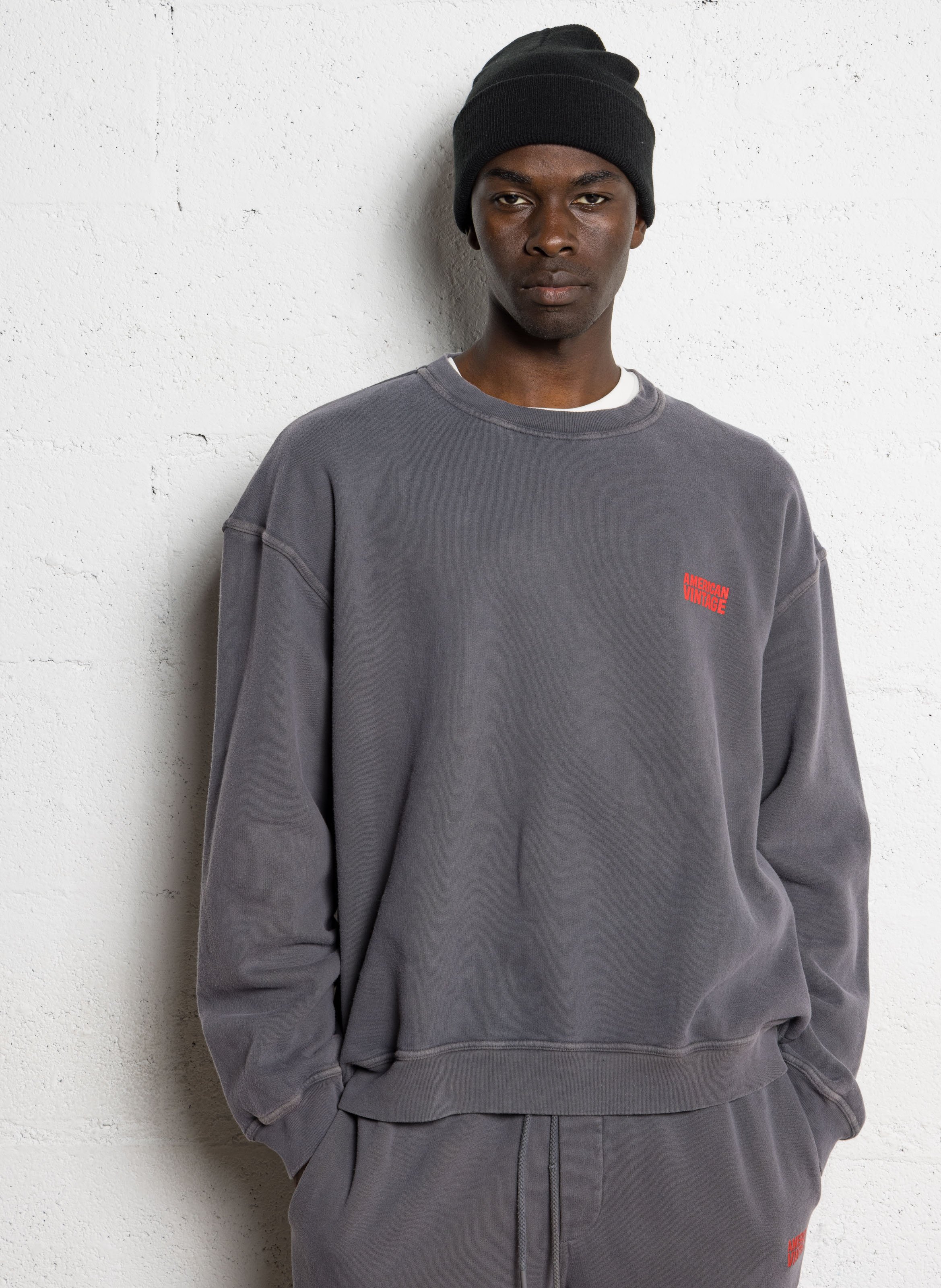 Straight-cut cotton round-neck sweater AMERICAN VINTAGE Grey