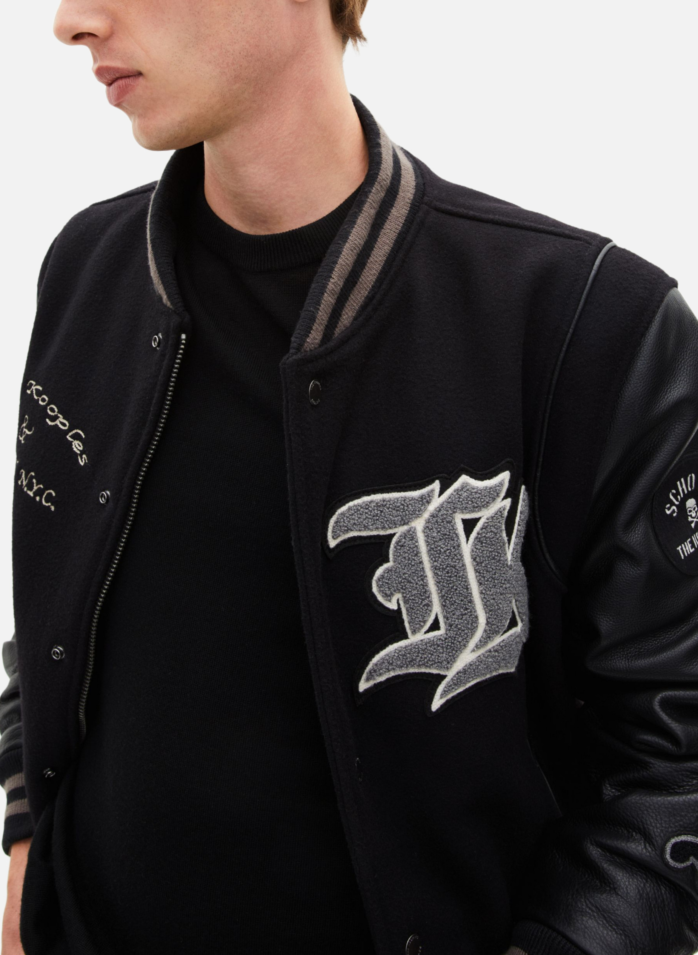 Leather varsity jacket THE KOOPLES Black