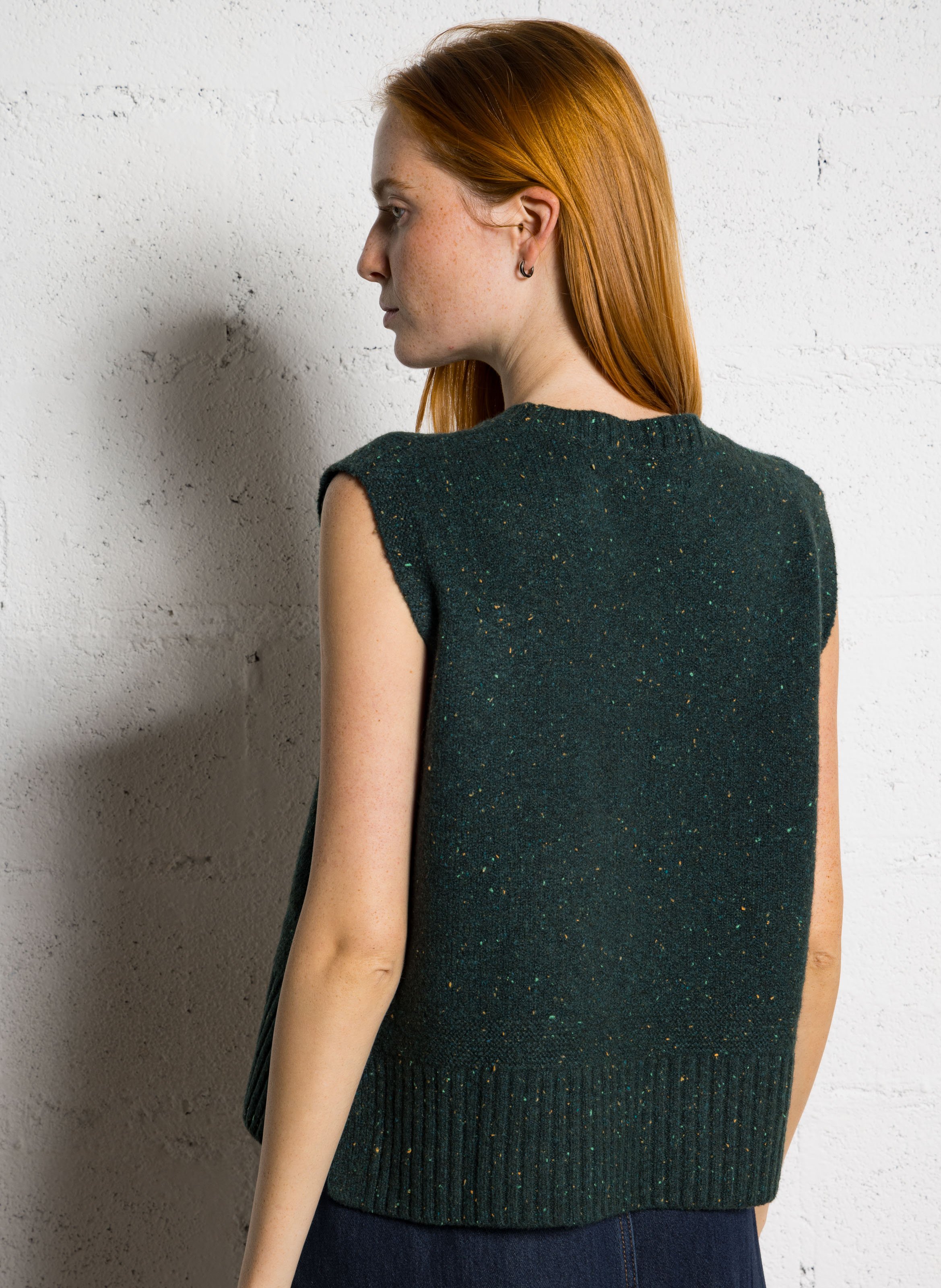 Pull col rond sans manches moucheté  MAISON 123 Vert