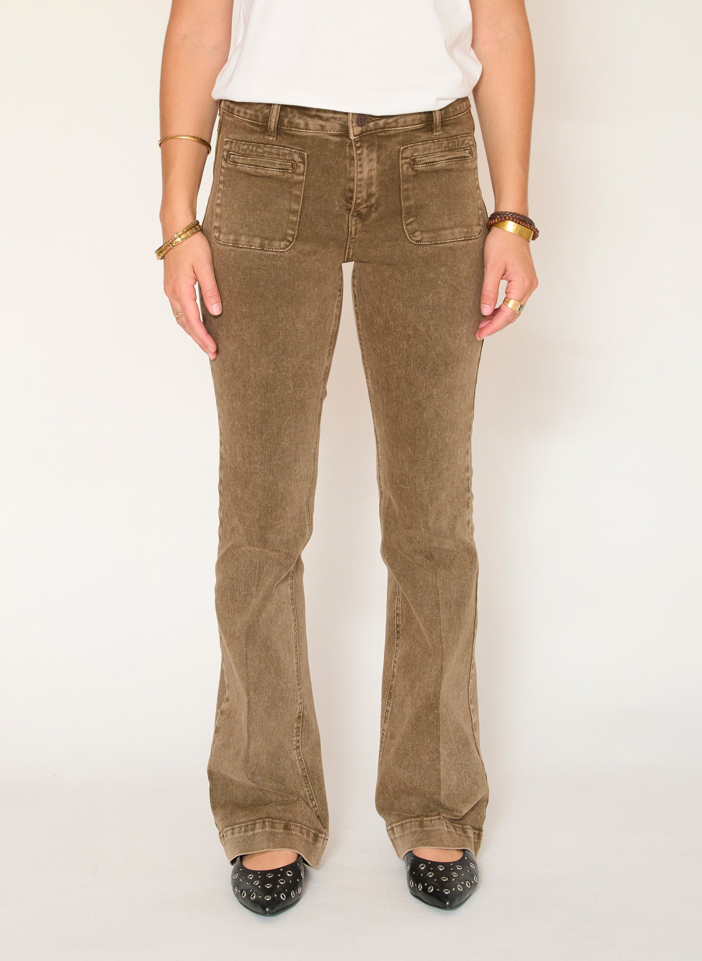 Jean boot-cut en coton mélangé MKT Marron