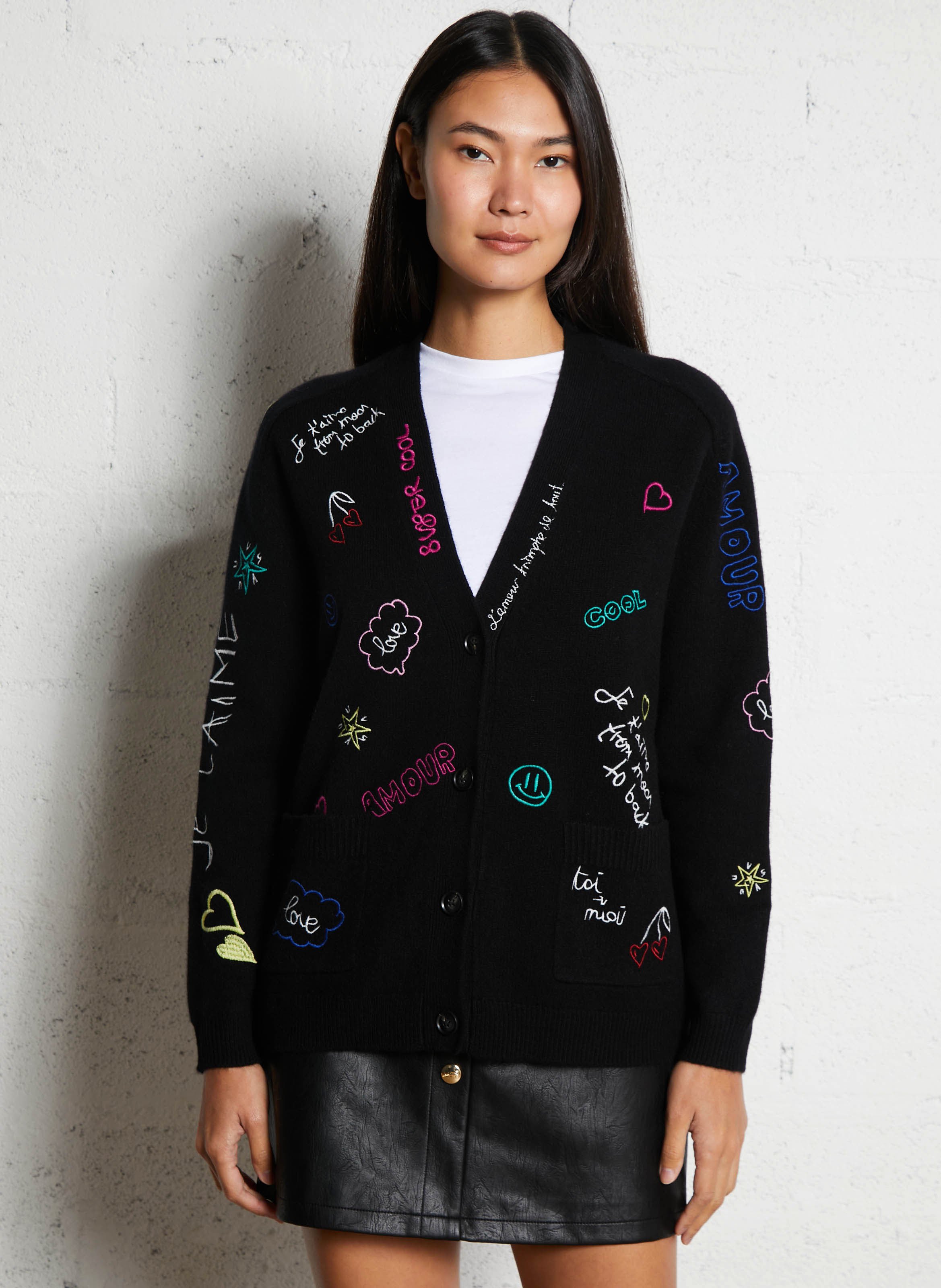 Weites Wollweste mit V-Ausschnitt BERENICE Schwarz