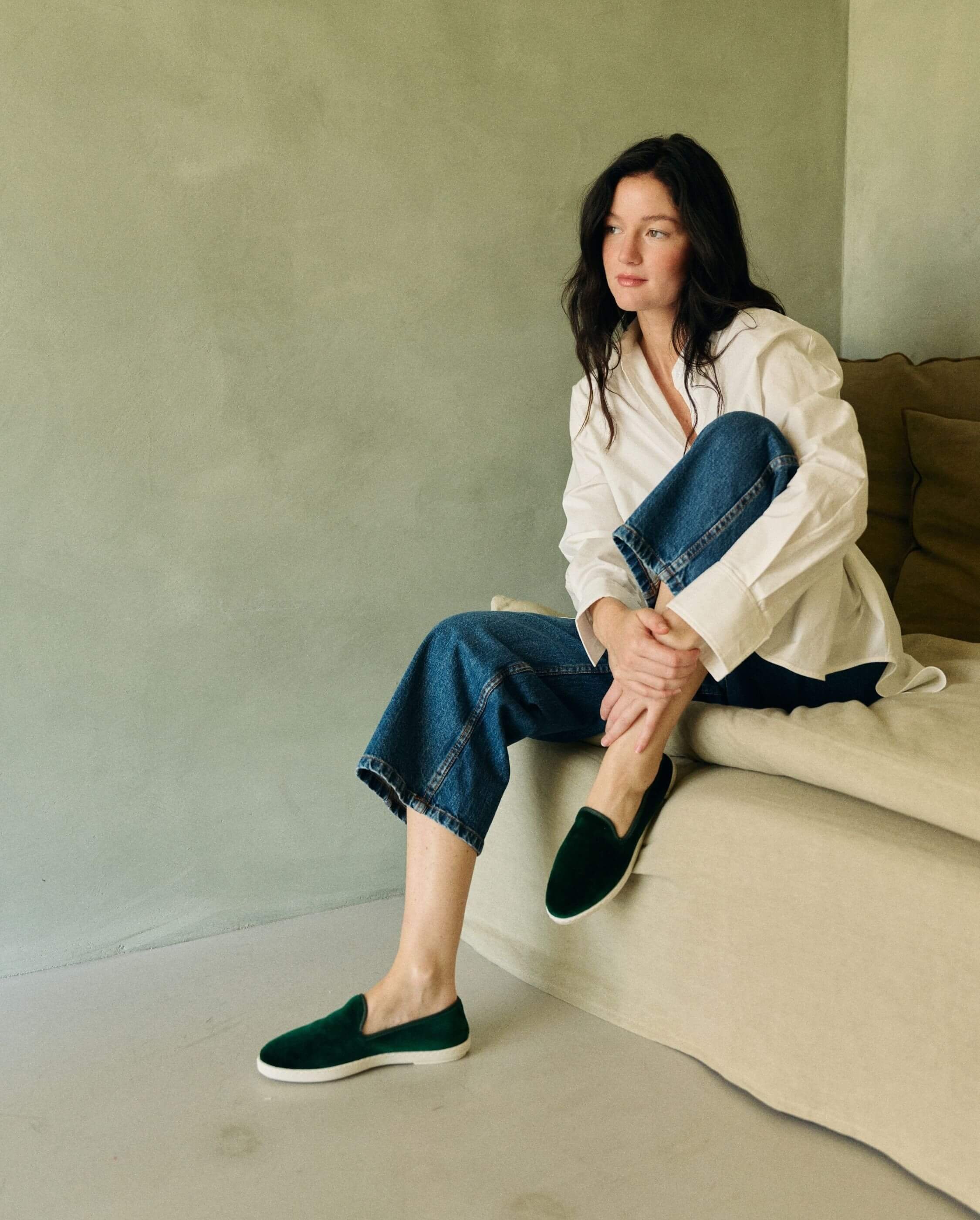 Women's velvet slippers, green ANGARDE Green