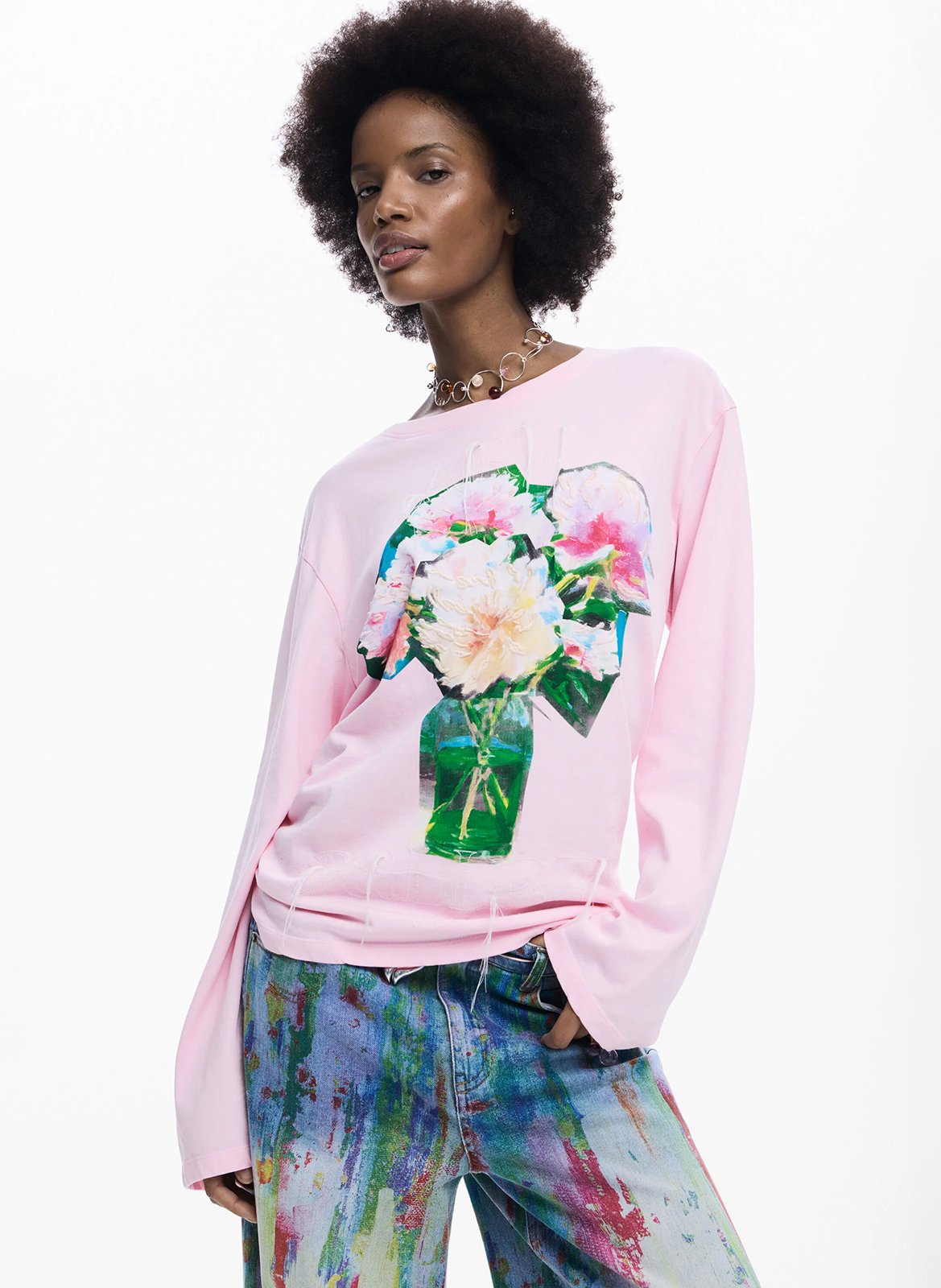 Tee-shirt col rond en coton DESIGUAL Rouge