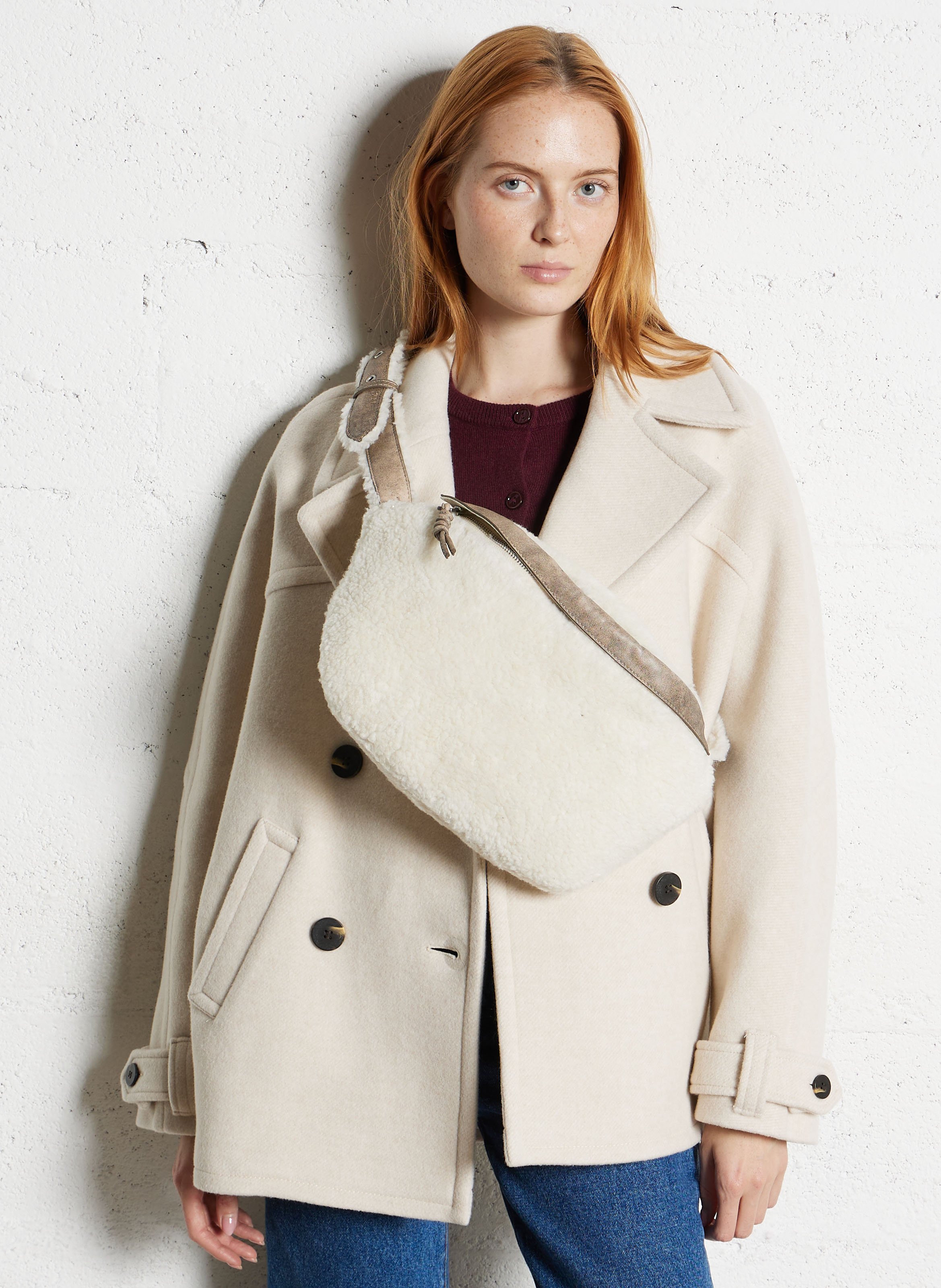 Zip-up sherpa banana in cotton IKKS White