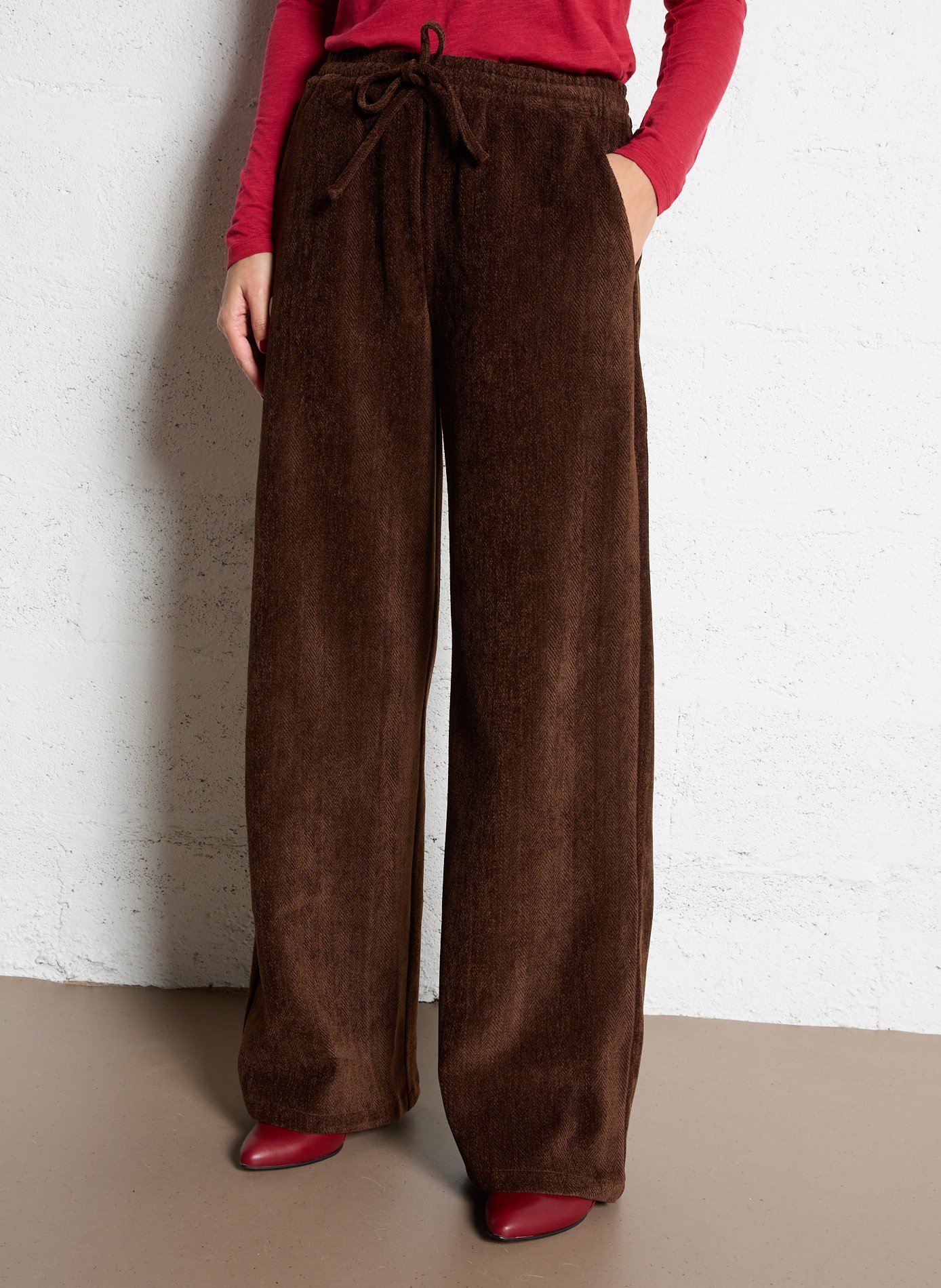 Wide leg velvet herringbone pants LA PETITE ETOILE Brown
