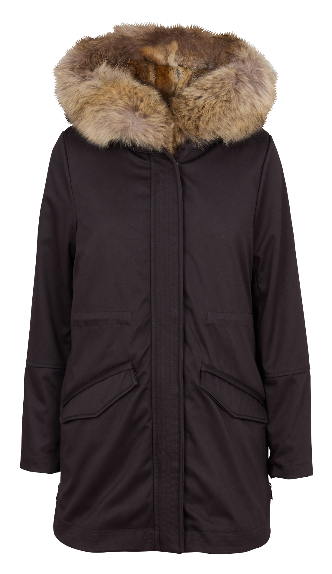 Mittellanger Parka mit Kapuze aus Pelz ZAPA