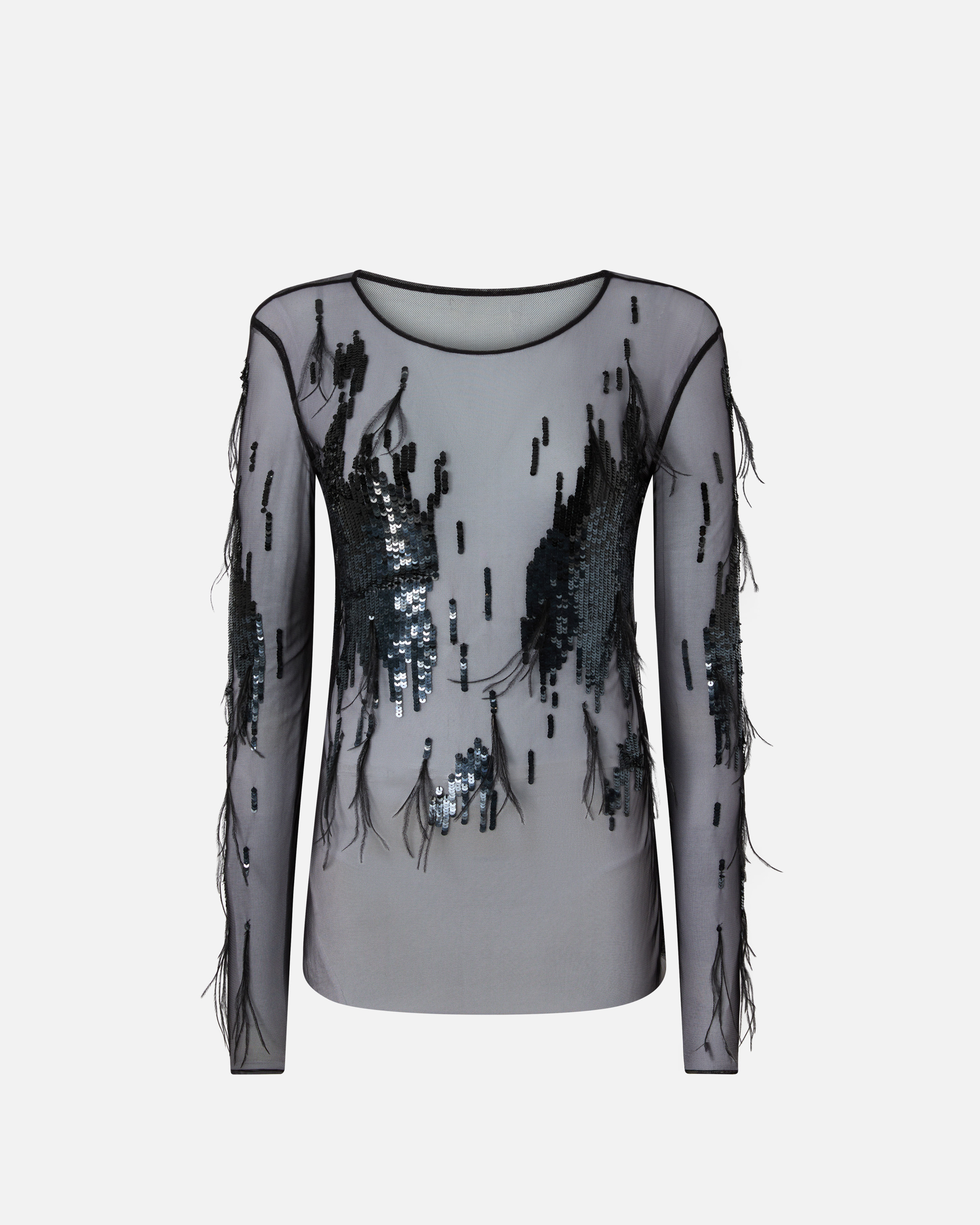 Transparent sweater with sequins and feathers PINKO Black