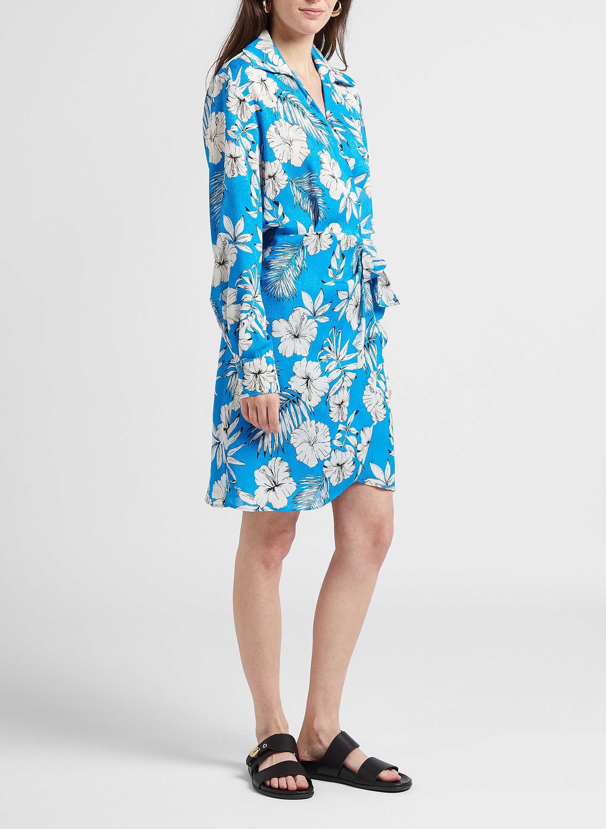 Short printed dress with lapel V-neck PINKO Blue