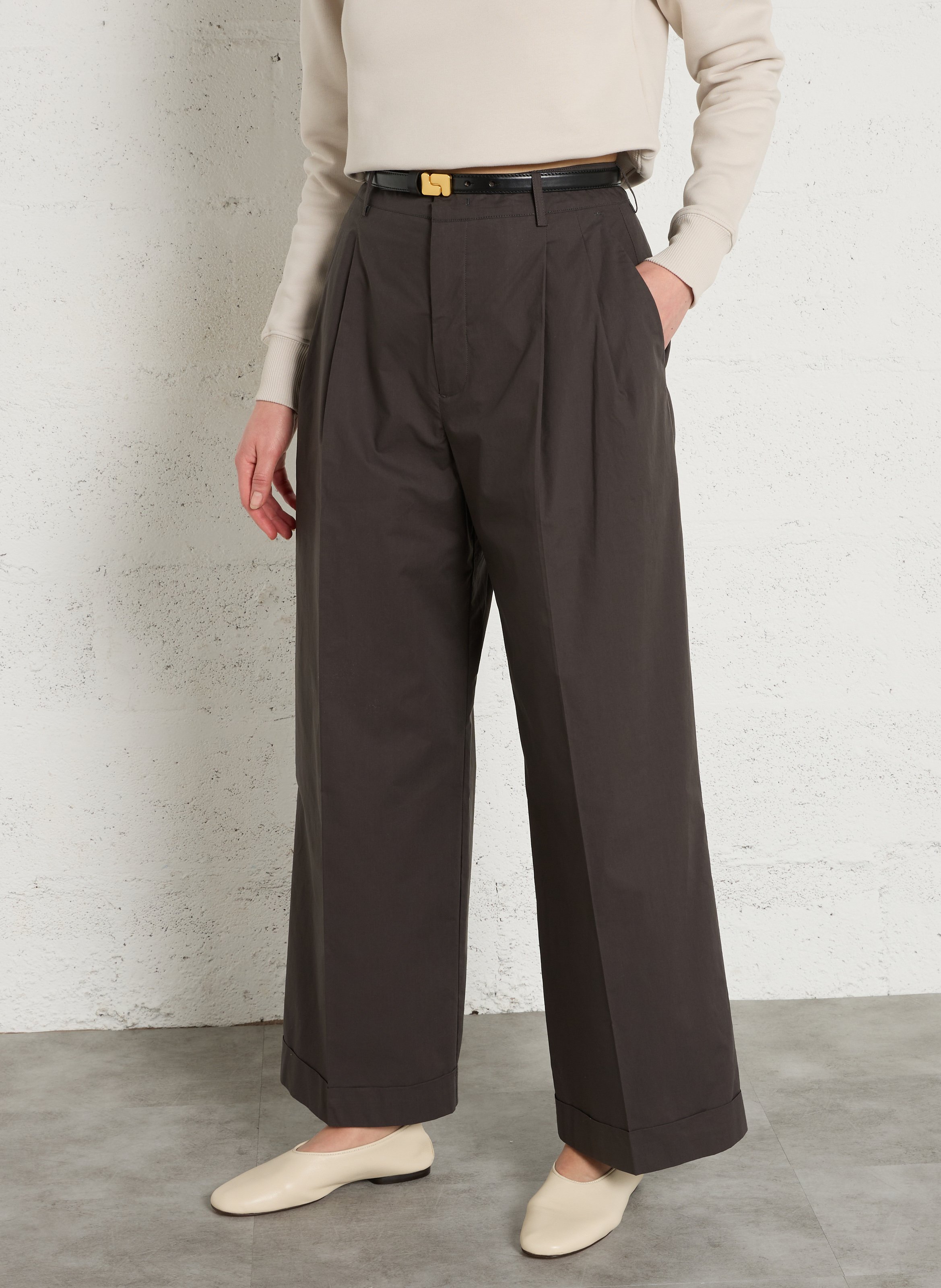 Weite Bundfaltenhose aus Baumwoll-Popeline SOEUR Grau