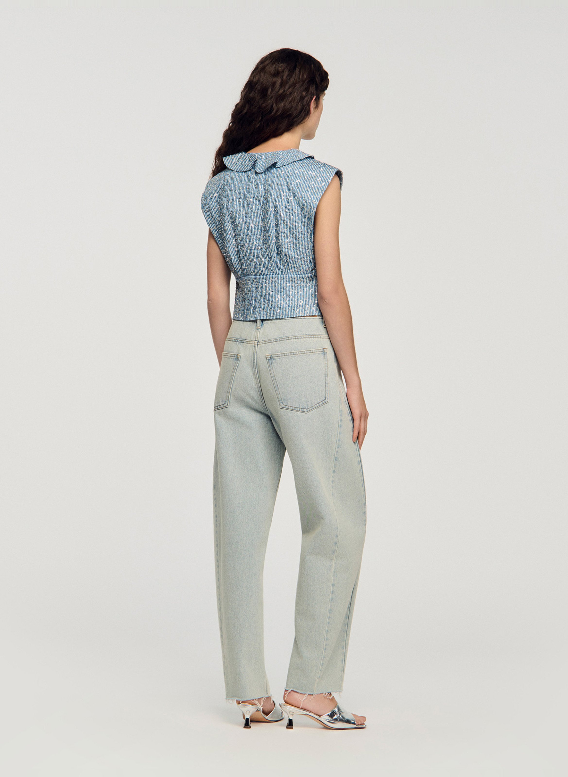 Korte aansluitende top met pailletten SANDRO Blauw