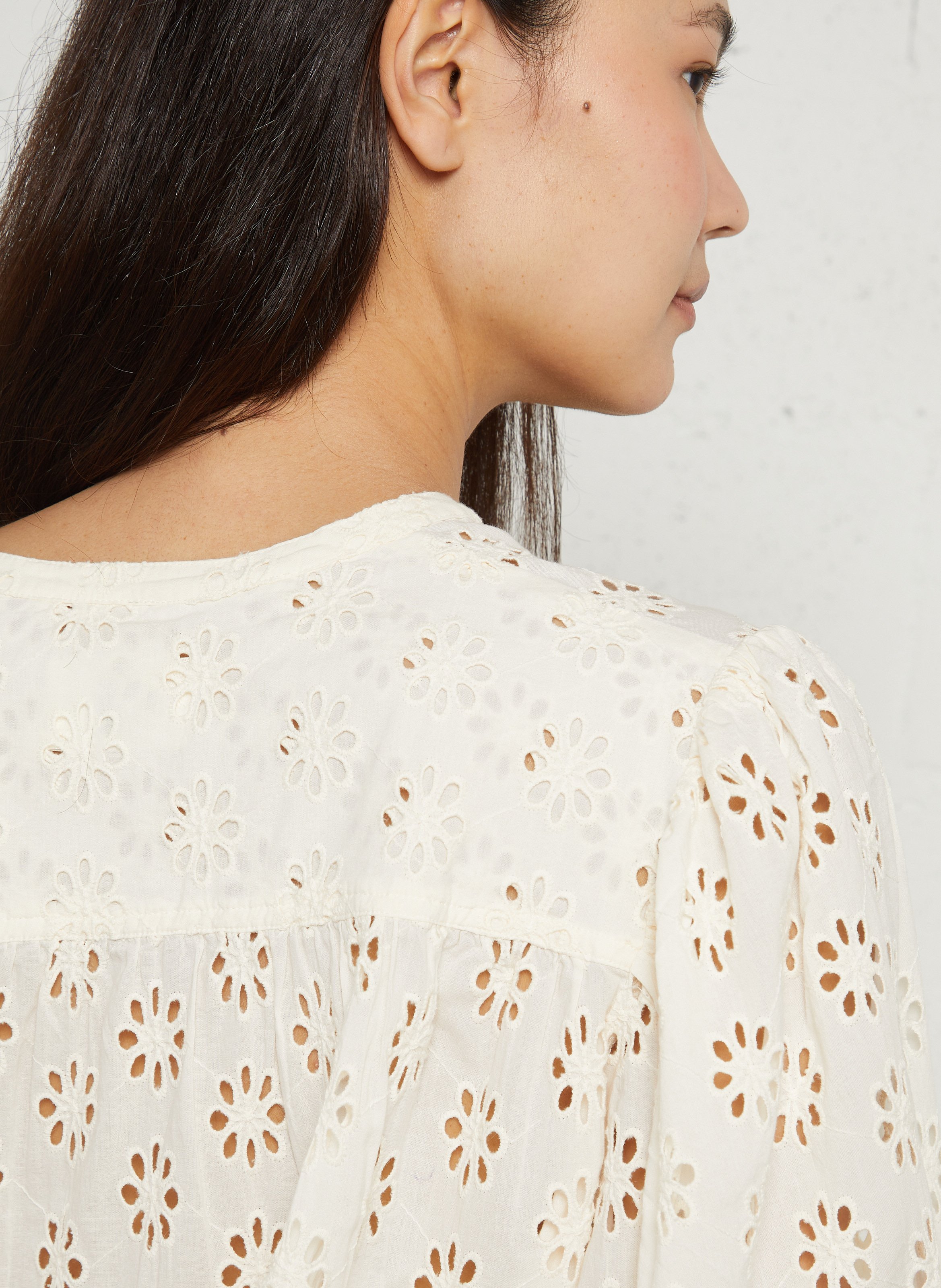 Weite Bluse mit englischen Stickereien DES PETITS HAUTS Beige