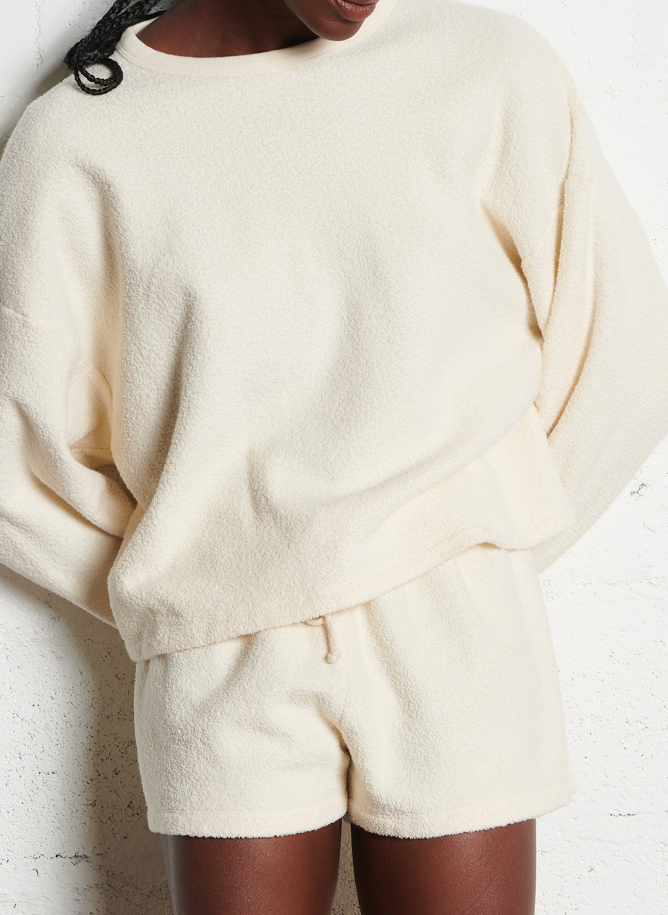 Sweat molletonné col rond en coton bio AMERICAN VINTAGE Beige