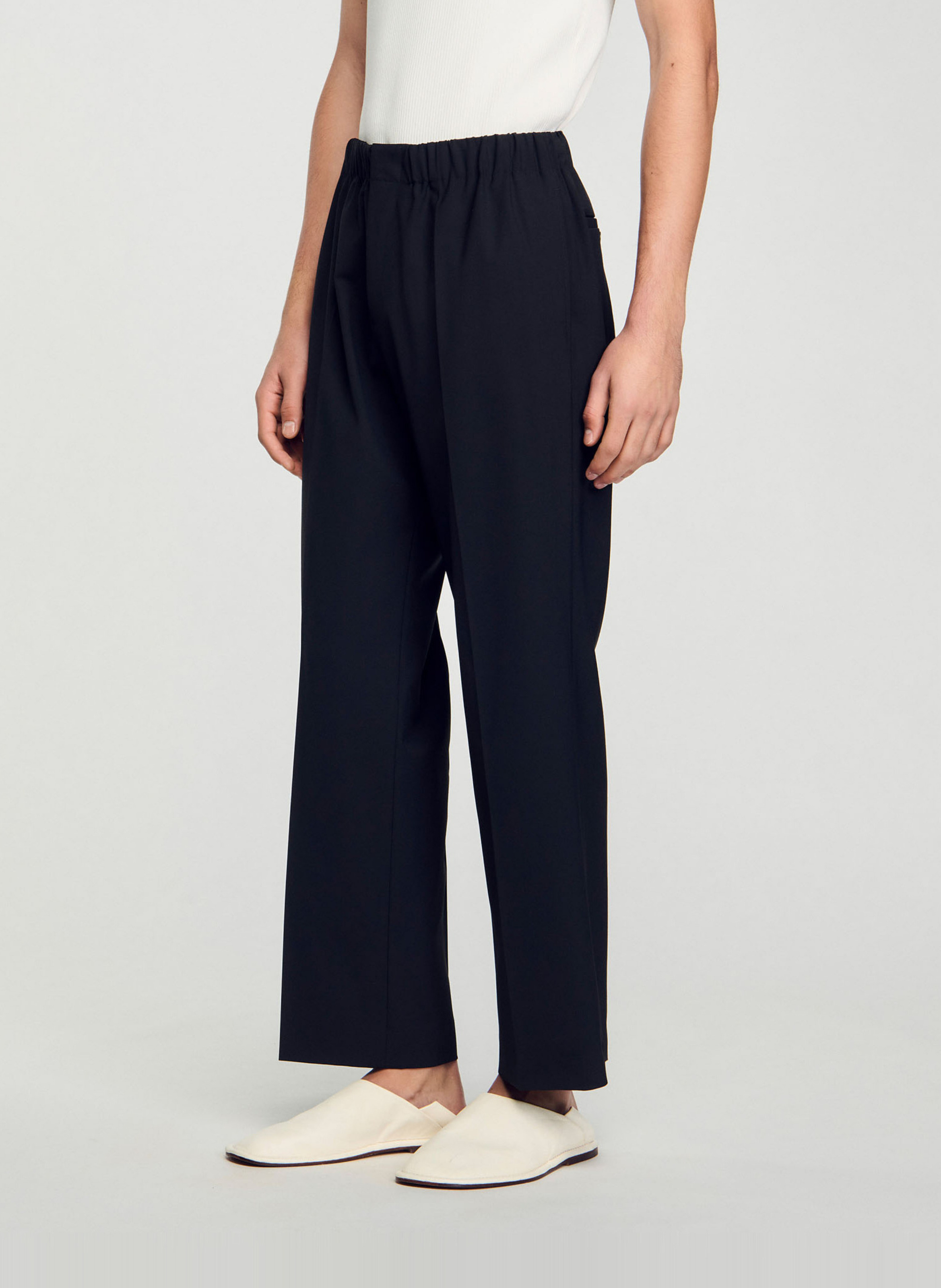 Pantalon droit en laine mélangée SANDRO Noir