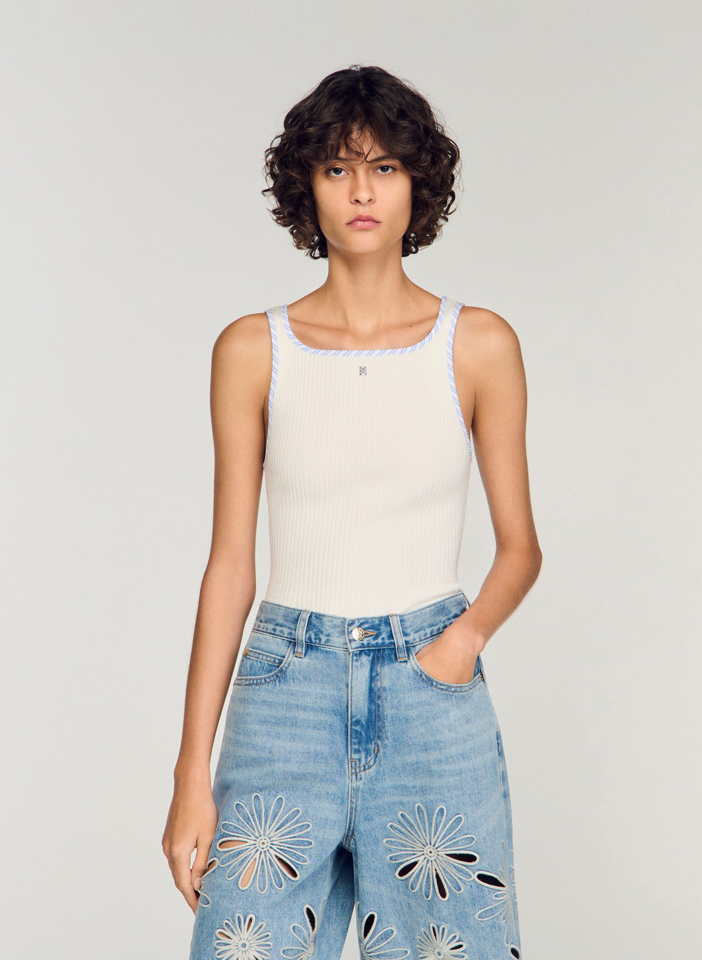 Singlet van tricot met vierkante hals SANDRO Beige