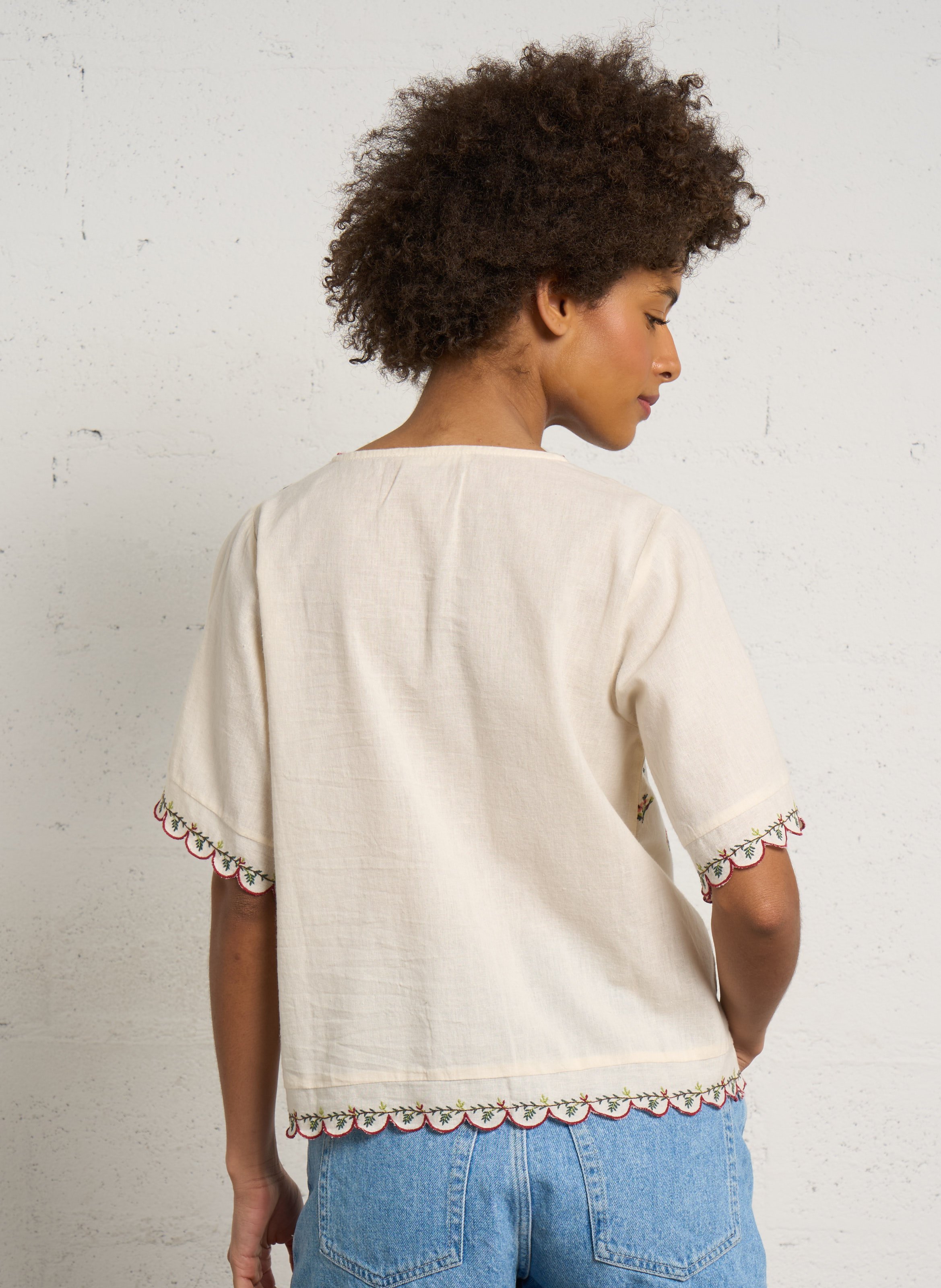 Embroidered V-neck blouse HOD PARIS Beige